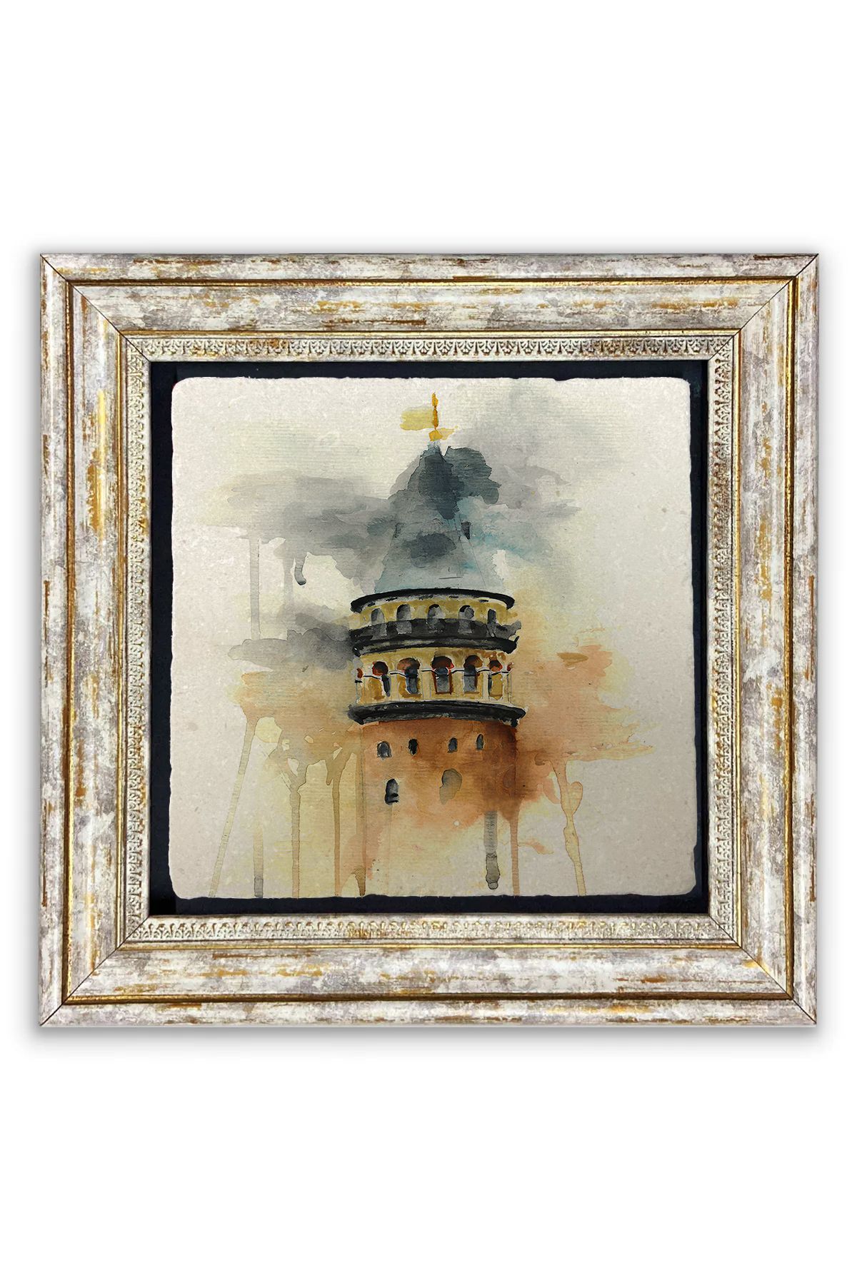 AND Taş Duvar Dekoru Galata Kulesi Taşa Baskı Çerçeveli Tablo (30x30 cm )