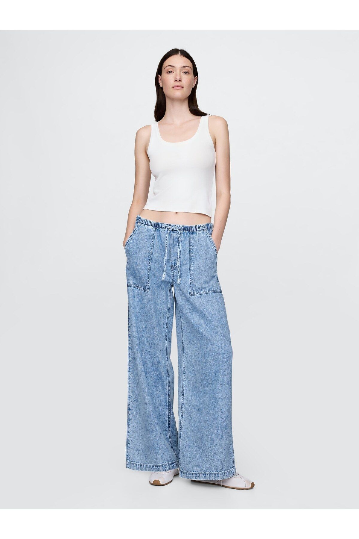 GAP Kadın Mavi Mid Rise UltraSoft Easy Baggy Jean Pantolon