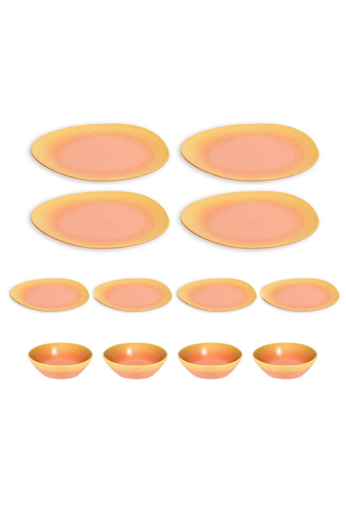 VAV GET-12-Piece Gradient Orange Dinnerware Set Service for 4 with Plates & Bowls 4