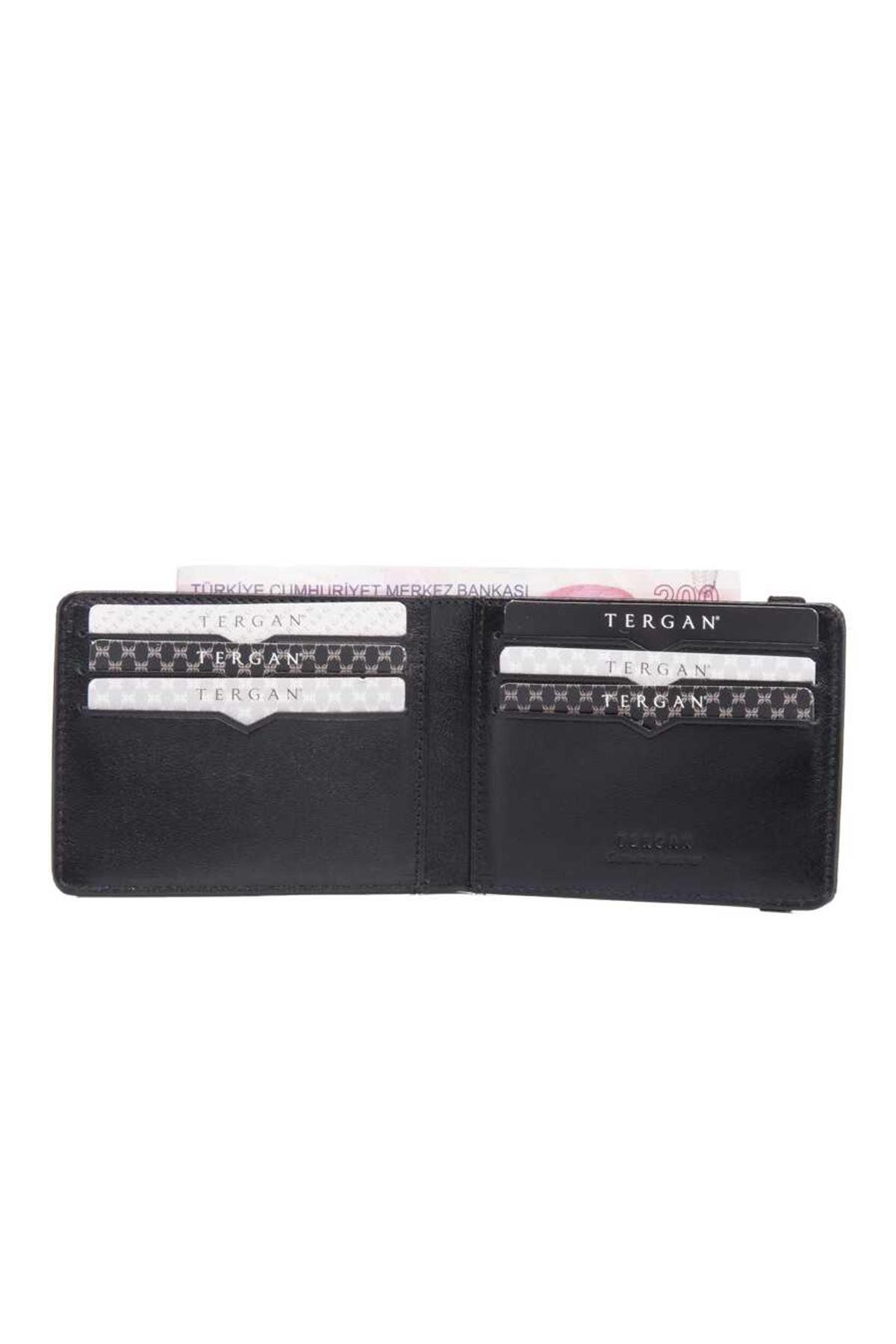 Tergan-S1Kk00001600-B06 Leather Men's Credit Card Holder - Black 3