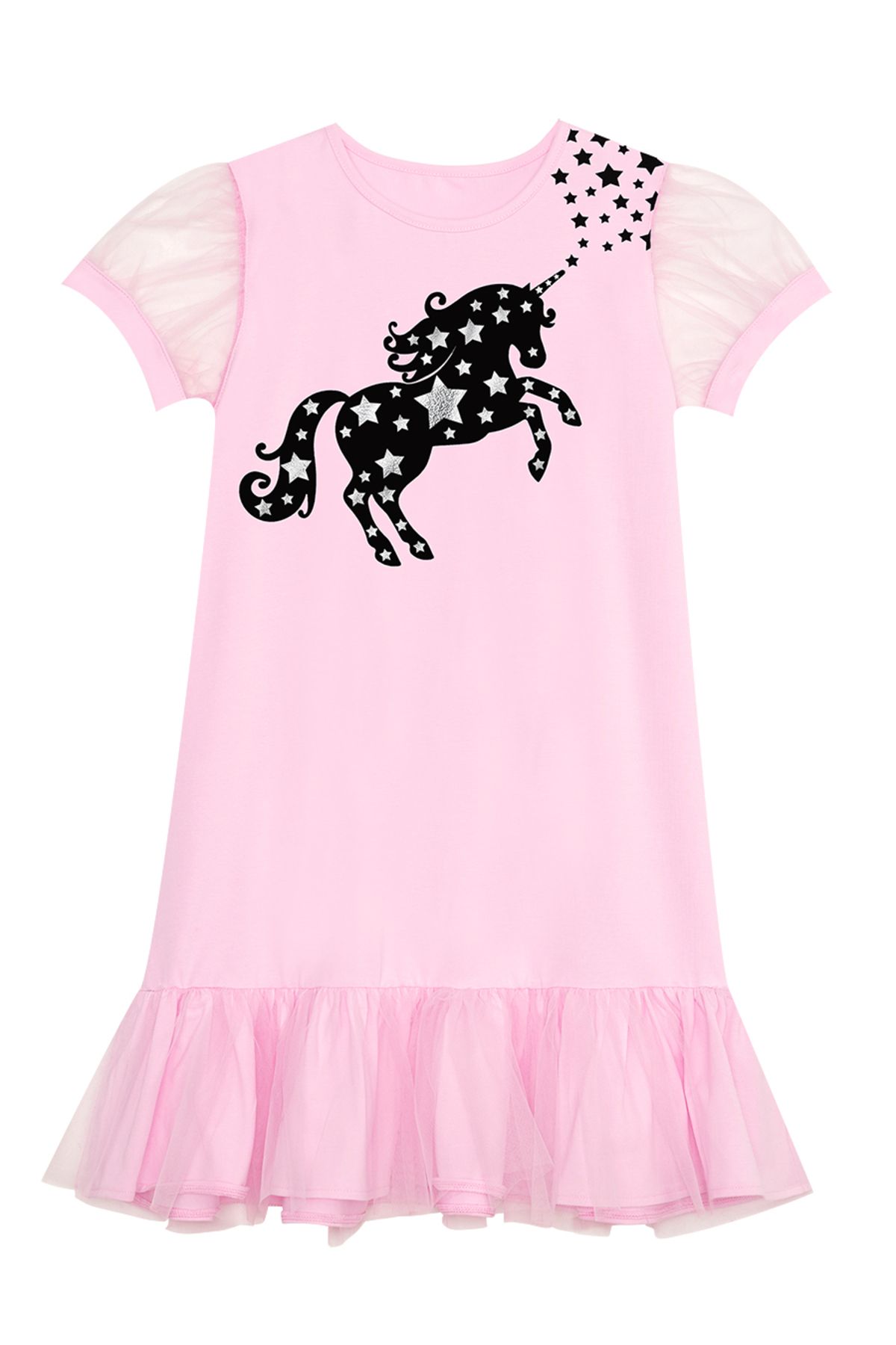 MSHB&G-Sternenhimmel-Einhorn-Mädchen-Sommerkleid aus rosa Tüll mit Rüschen 3