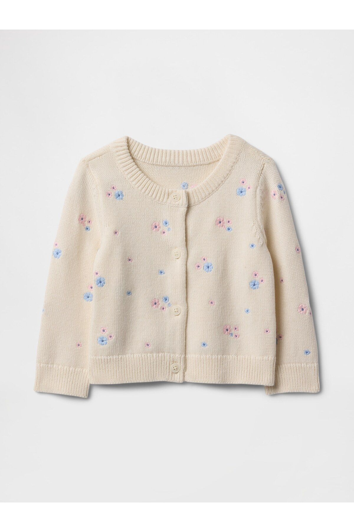 GAP Bebek Bej Baby Floral Nakışlı Hırka Kazak