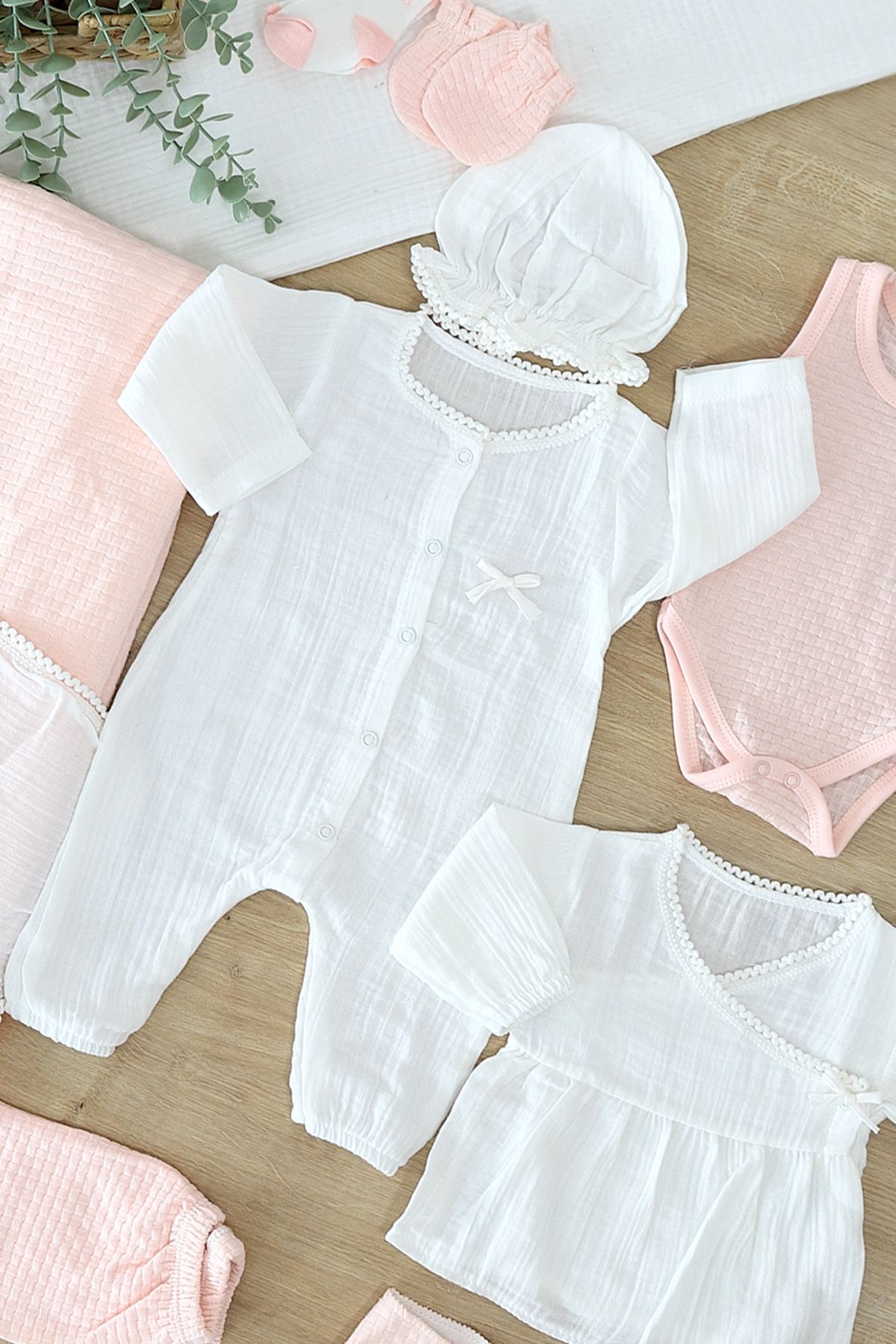 Sitilin-Pink Baby Girl Newborn Pink 10 Piece Luxury Hospital Release Bodysuit Set Stl6995 2