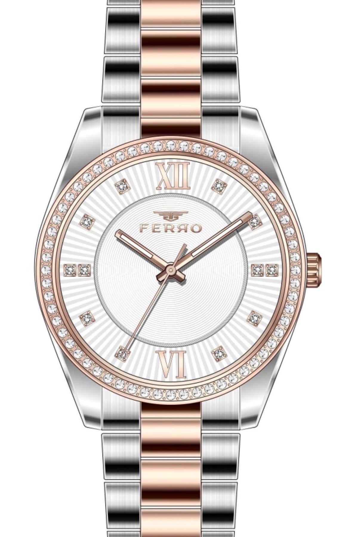 FERRO 34 mm Rose ve Gümüş Çelik Kordon Kadın Kol Saati FL21263A-E FL21263A-E