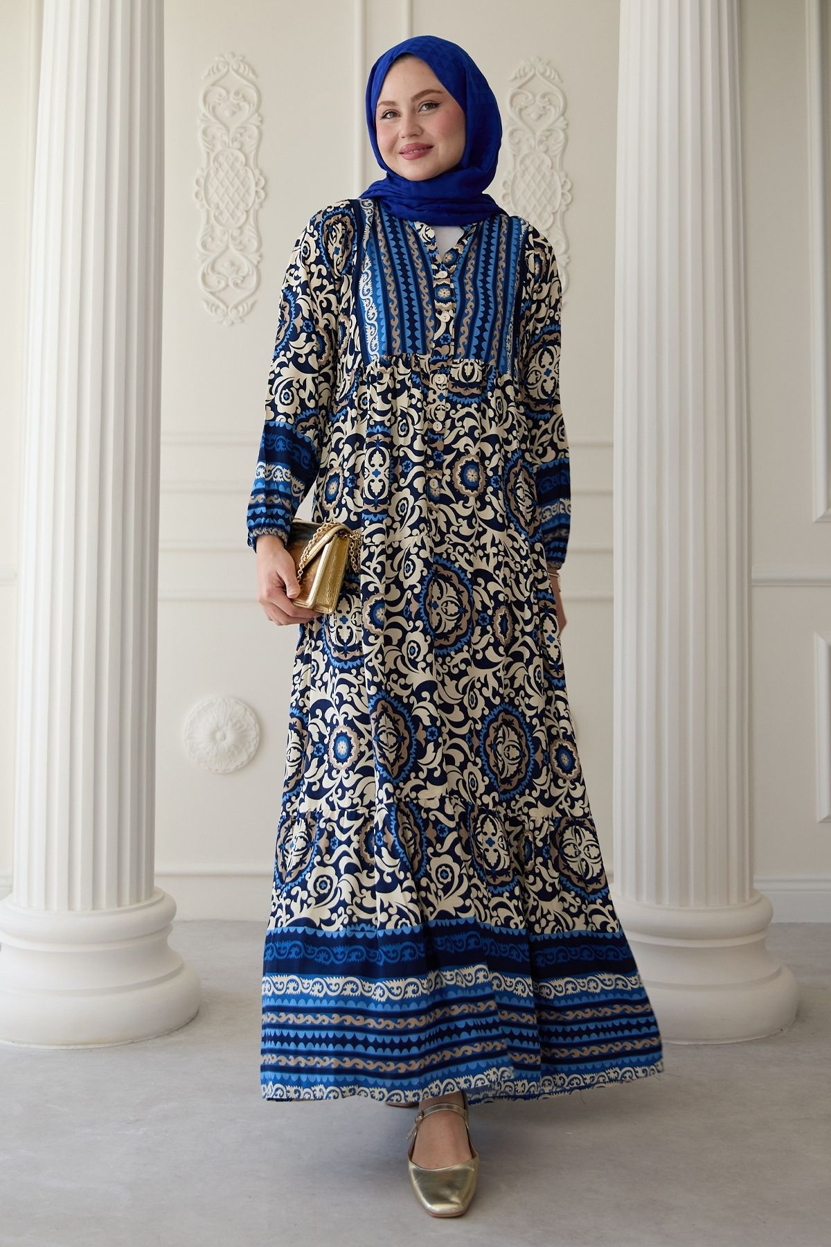 InStyle-Φόρεμα Ebruli Ethnic Pattern Saks Blue Viscose 3