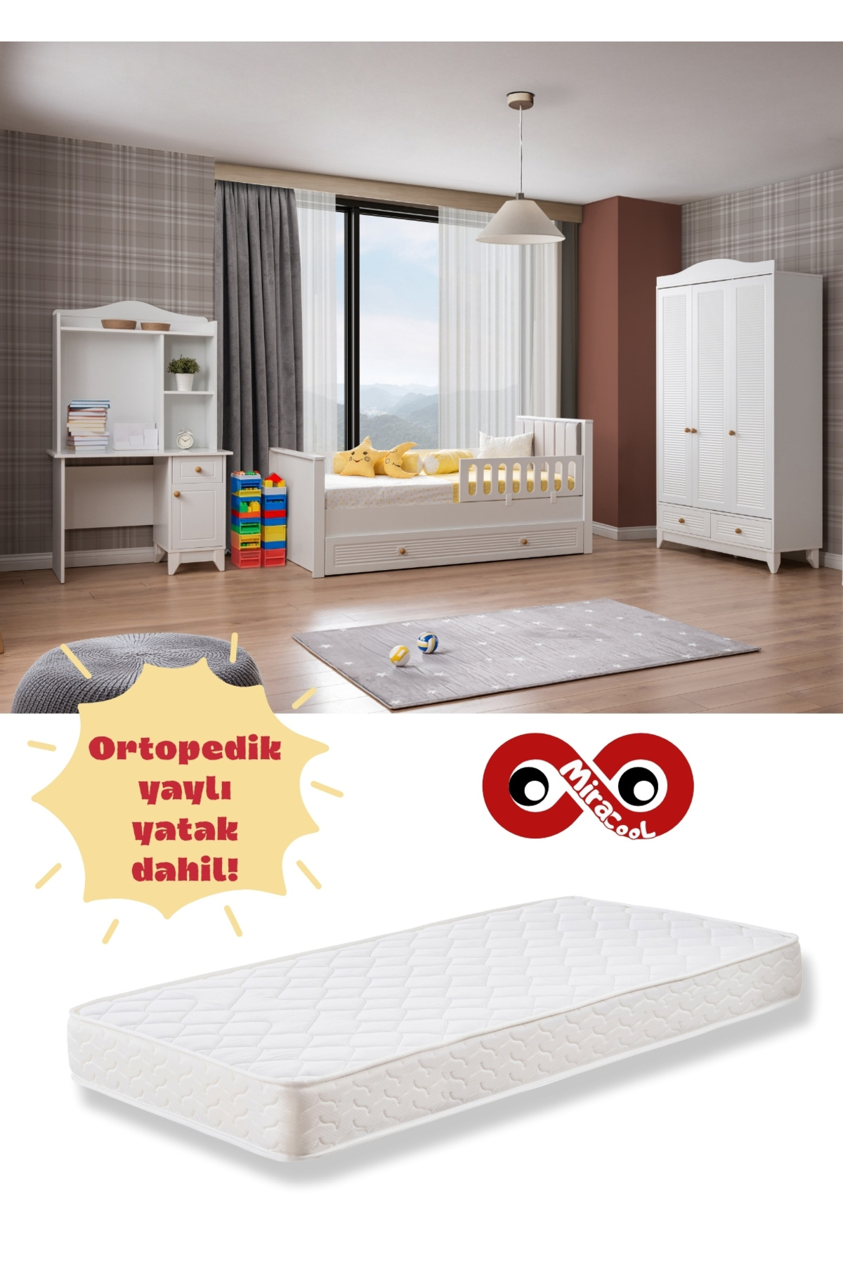 miracool Allende Çocuk Odası / Ücretsiz Kurulum / Ortopedik Yaylı Yatak Dahil
