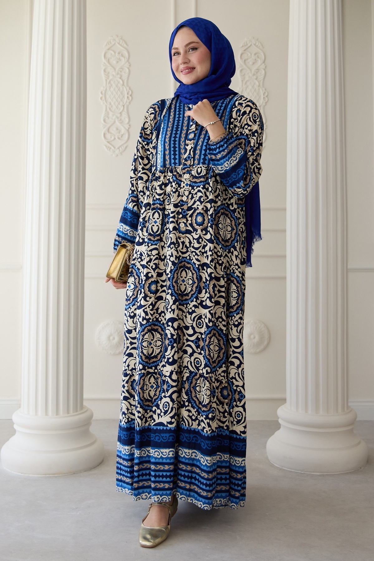 InStyle-Φόρεμα Ebruli Ethnic Pattern Saks Blue Viscose 5