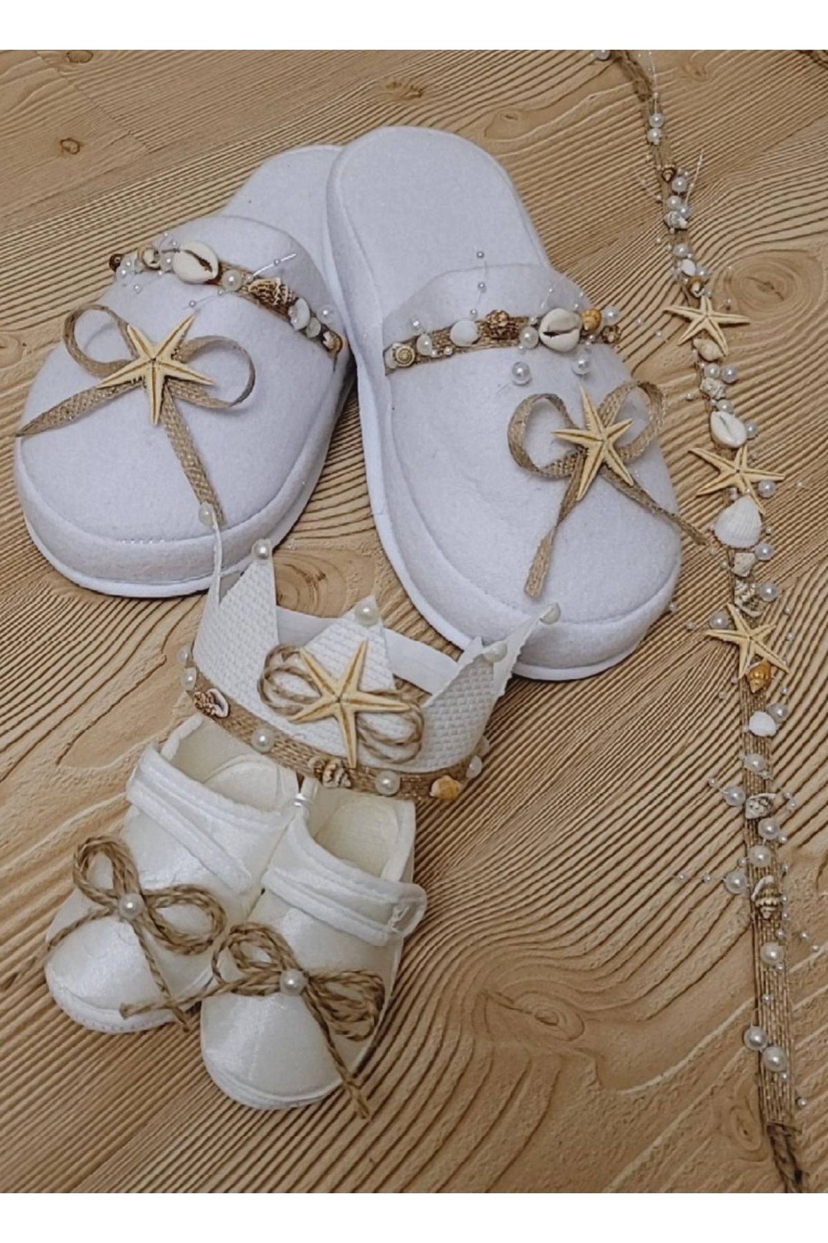 Stilo Hüner Aksesuar Kadın Deniz Yıldızı Anne Taç Terlik Bebek Prens Taç Lohusa Seti fotoğrafı 3 (önizleme)