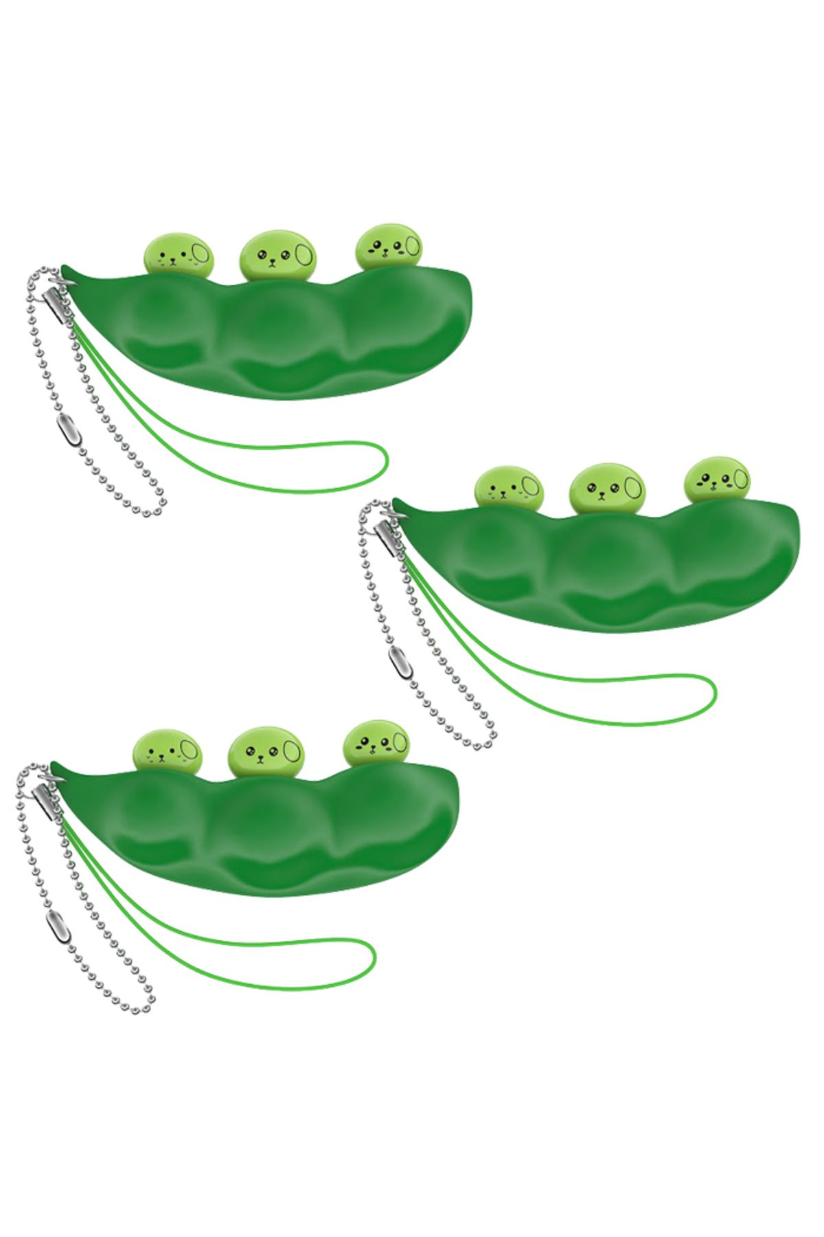 Depox Set De Trei Jucării Antistres Ideallstore , Păstăi De Mazăre, Tip Breloc, 6,5 Cm, Verde - One Size