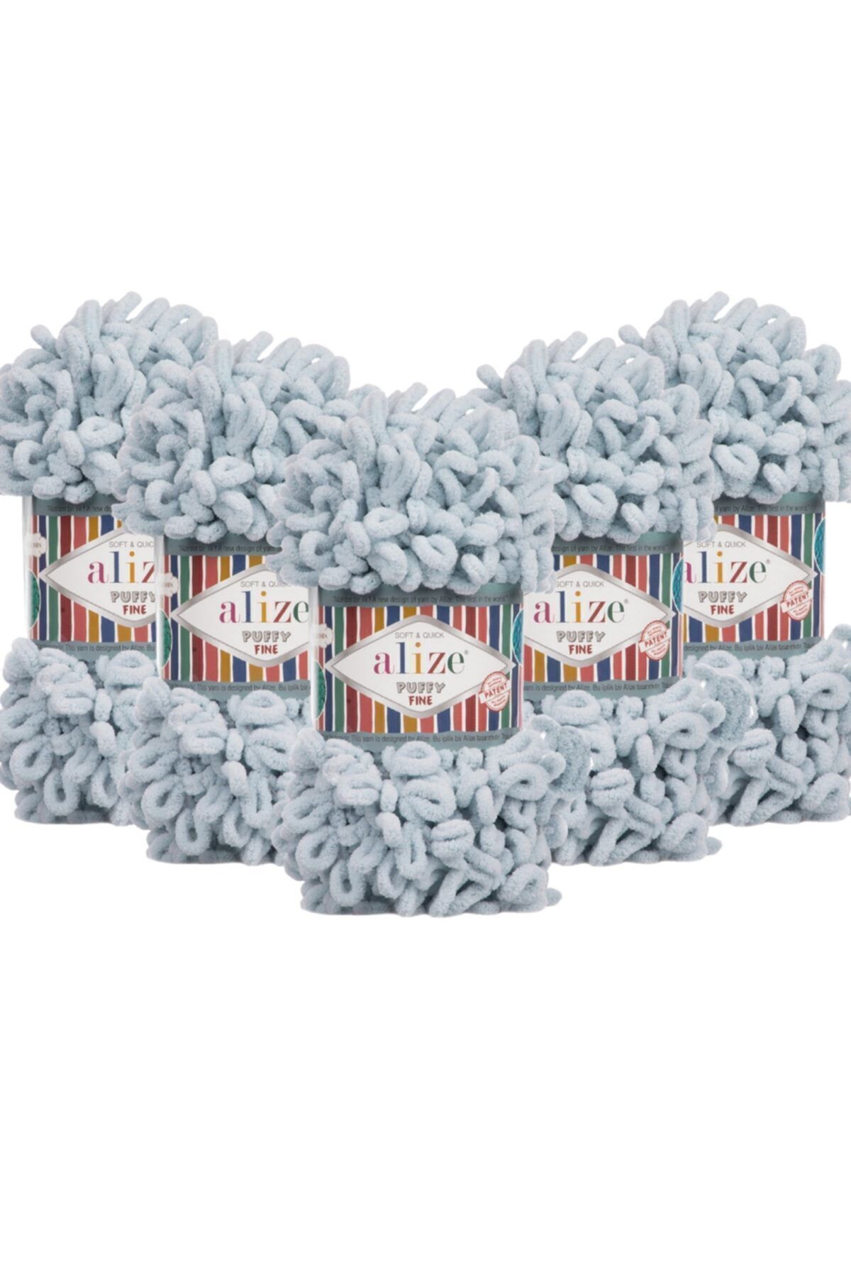 (5 PCS) Puffy Fine (SMALL LOOP ) Hand Knitting Yarn 5-Pack - 500 Blue Gray 100 Gr. 14.5 Mt.
