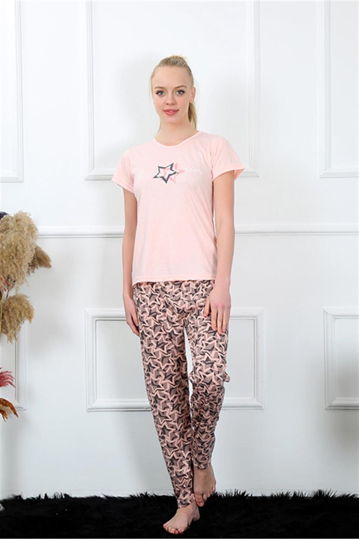 COXO Fashion`S Moda Çizgi Women's Short Sleeve Pajama Set 20368