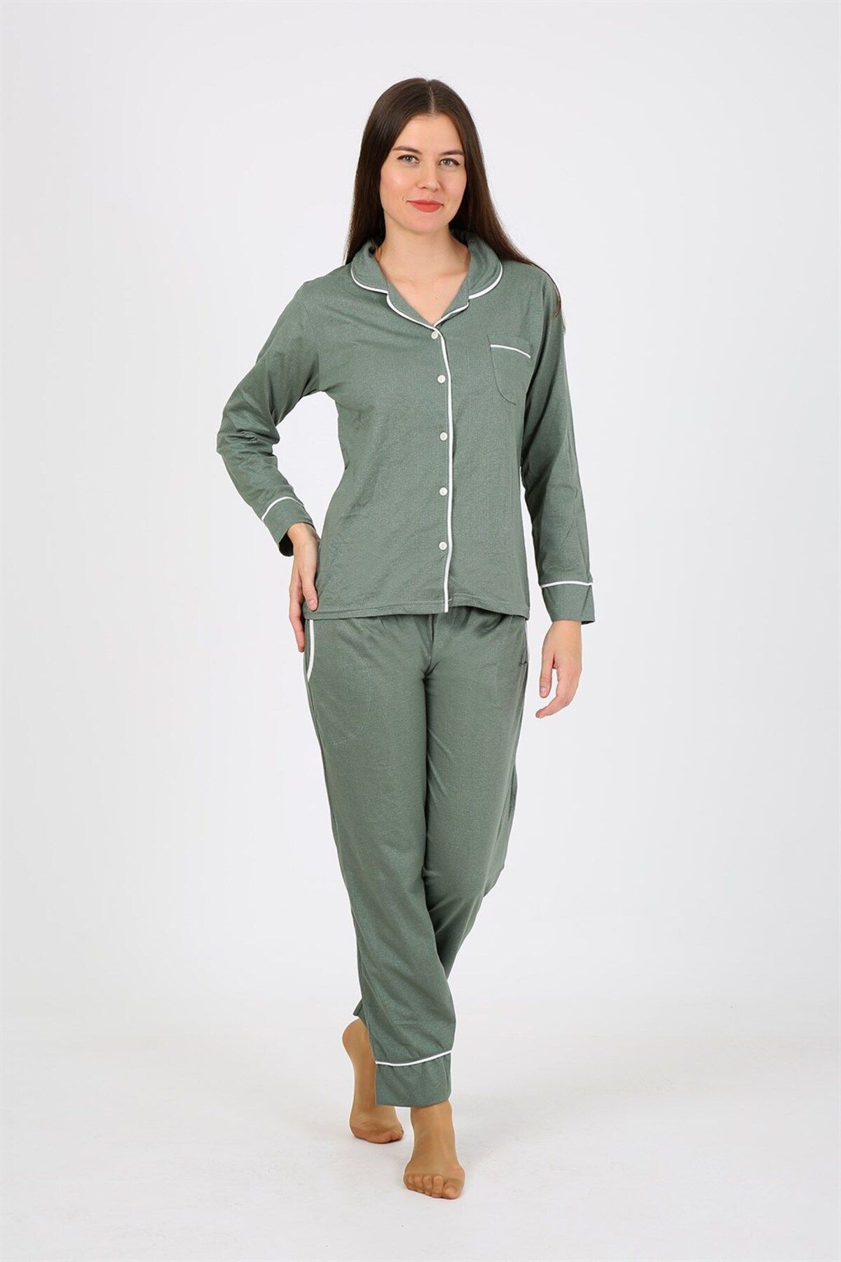 COXO Fashion`S Moda Çizgi Women's Combed Cotton Long Sleeve Pajama Set 2775
