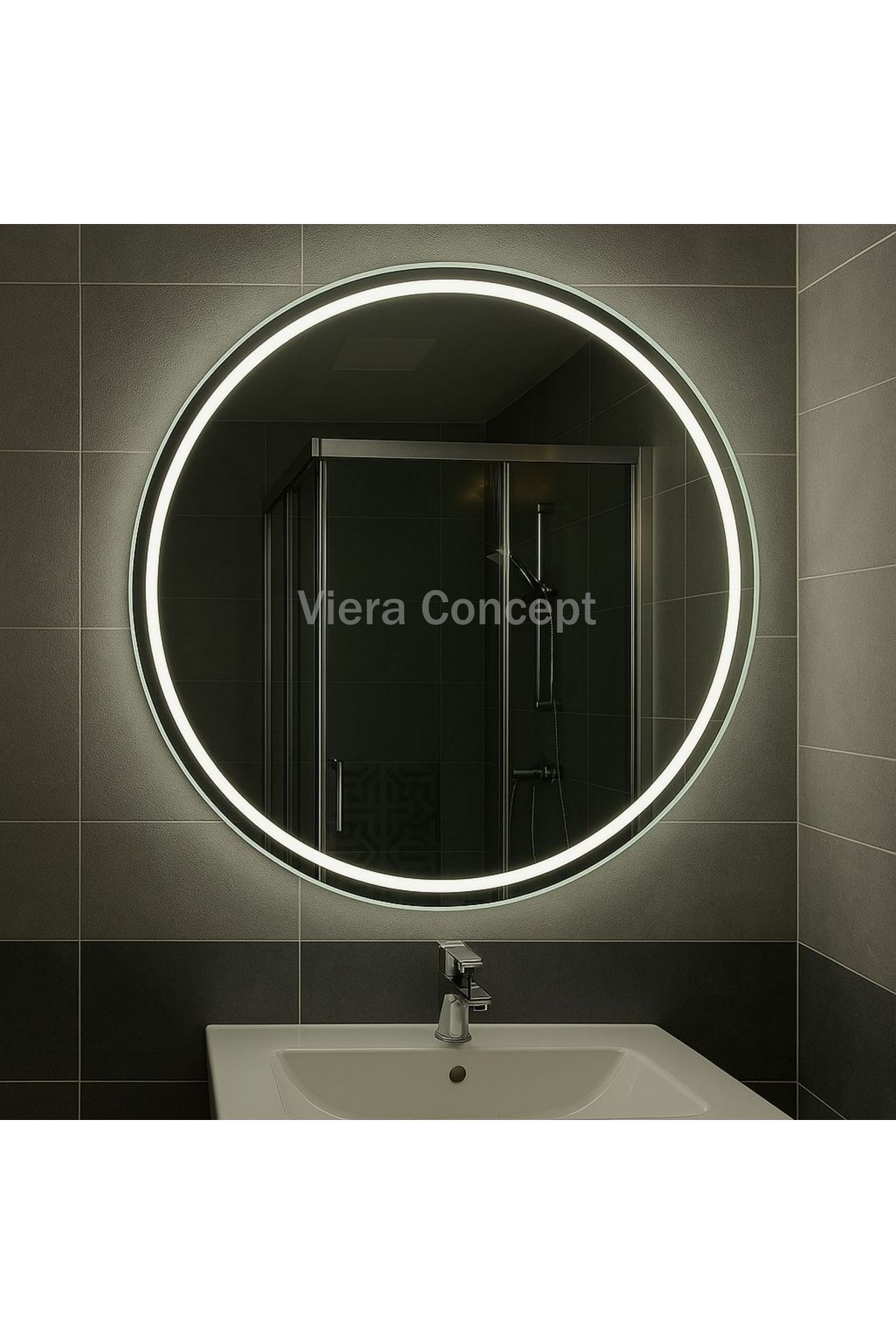 Viera Concept Şerit desenli dokunmatik aydınlatmalı 80 cm yuvarlak ayna