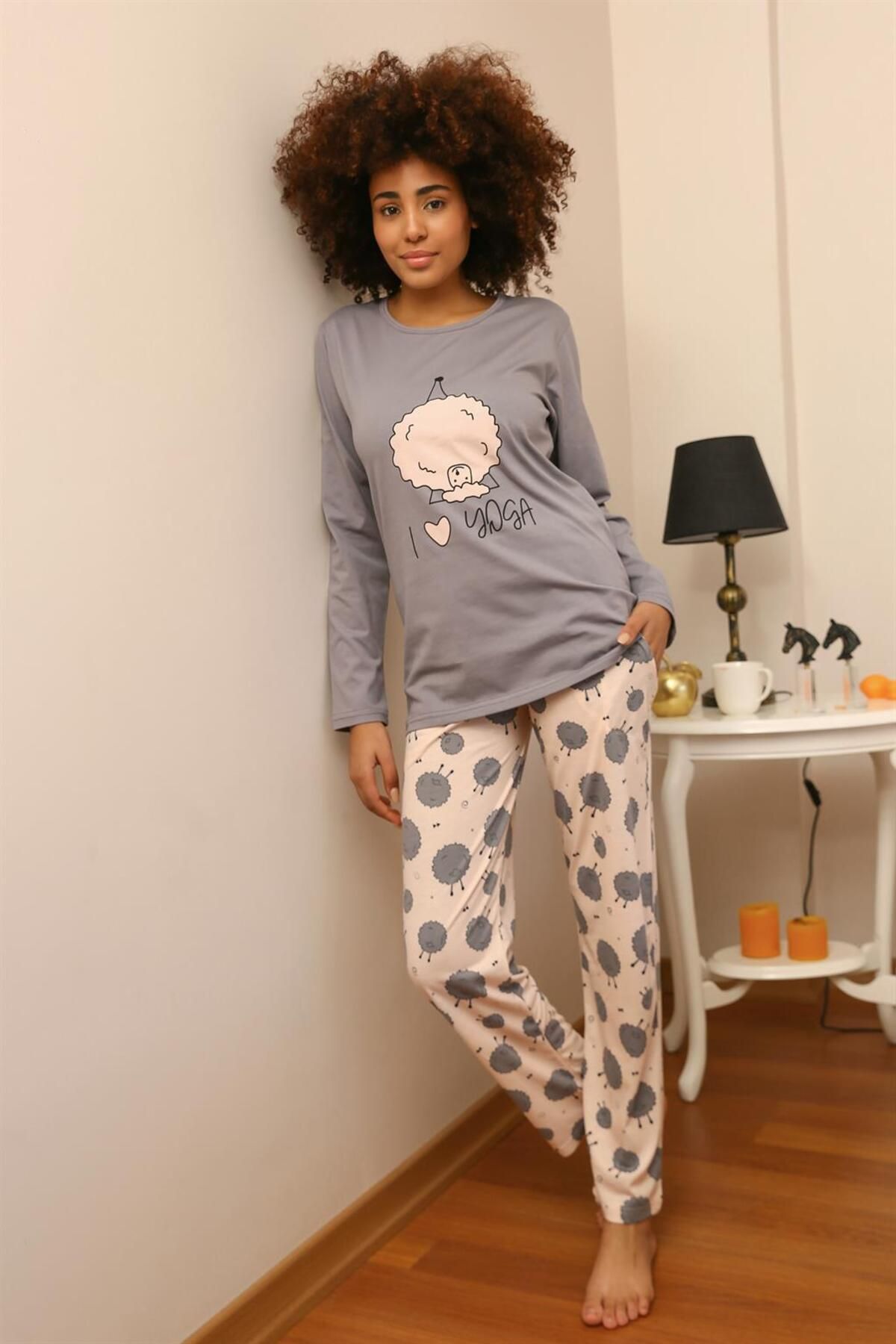 Fashi10 Kadın Penye Uzun Kol Pijama Takım 4186