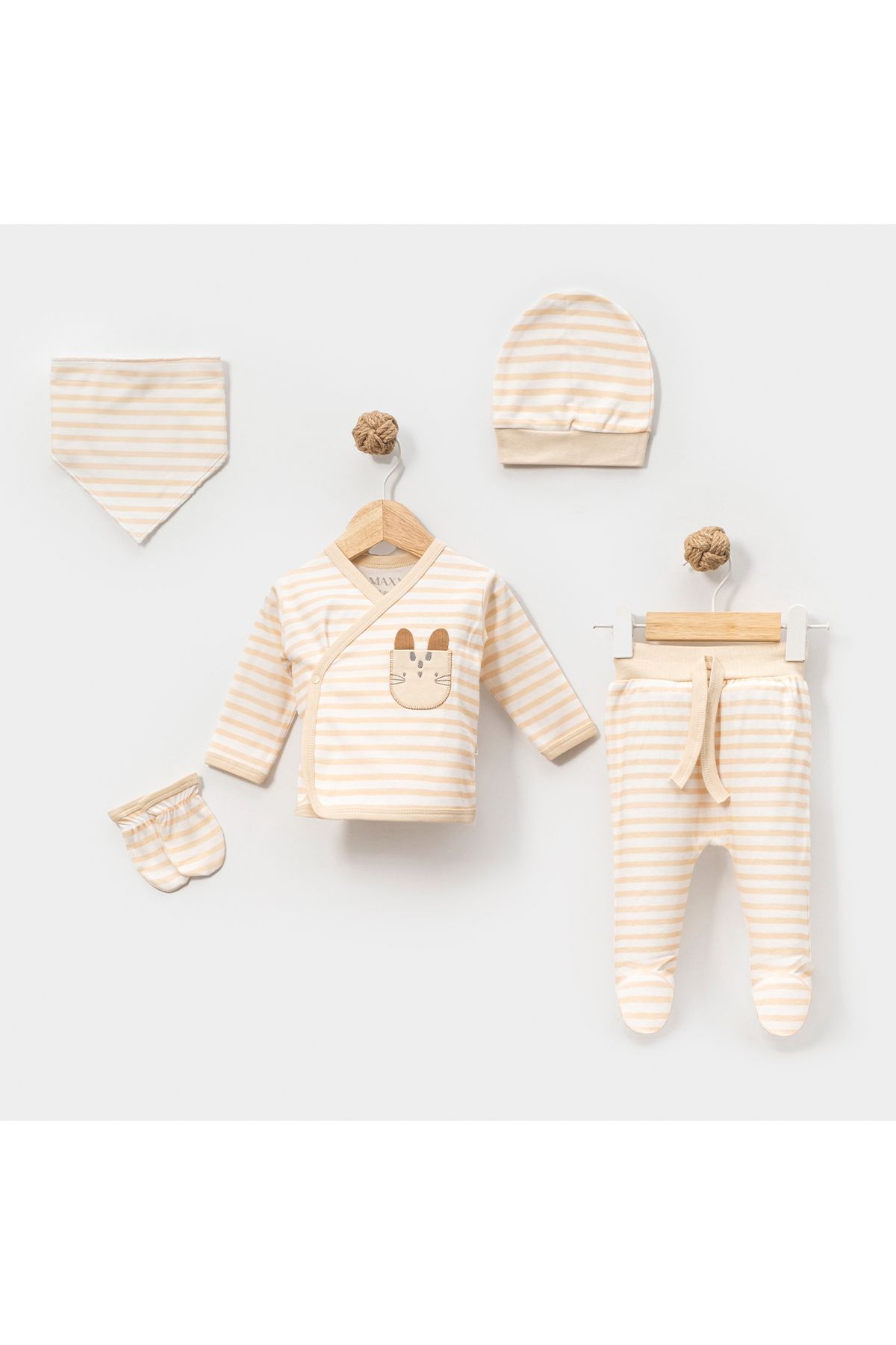 Butik ERKEK 0-3 AY KAPLANLI ÇİZGİLİ 5Lİ SET