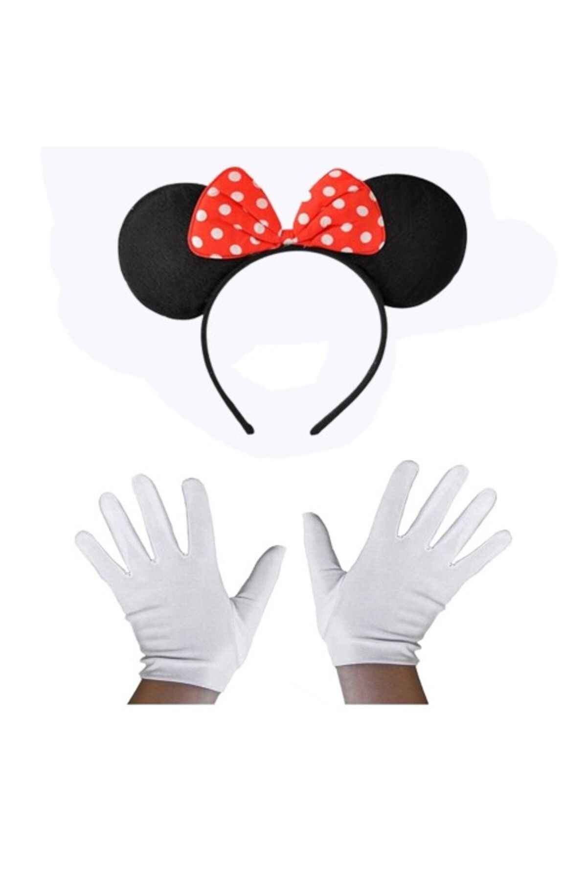 İsmiyle Al Kırmızı Fiyonklu Minnie Mouse Tacı ve Beyaz Eldiven Seti