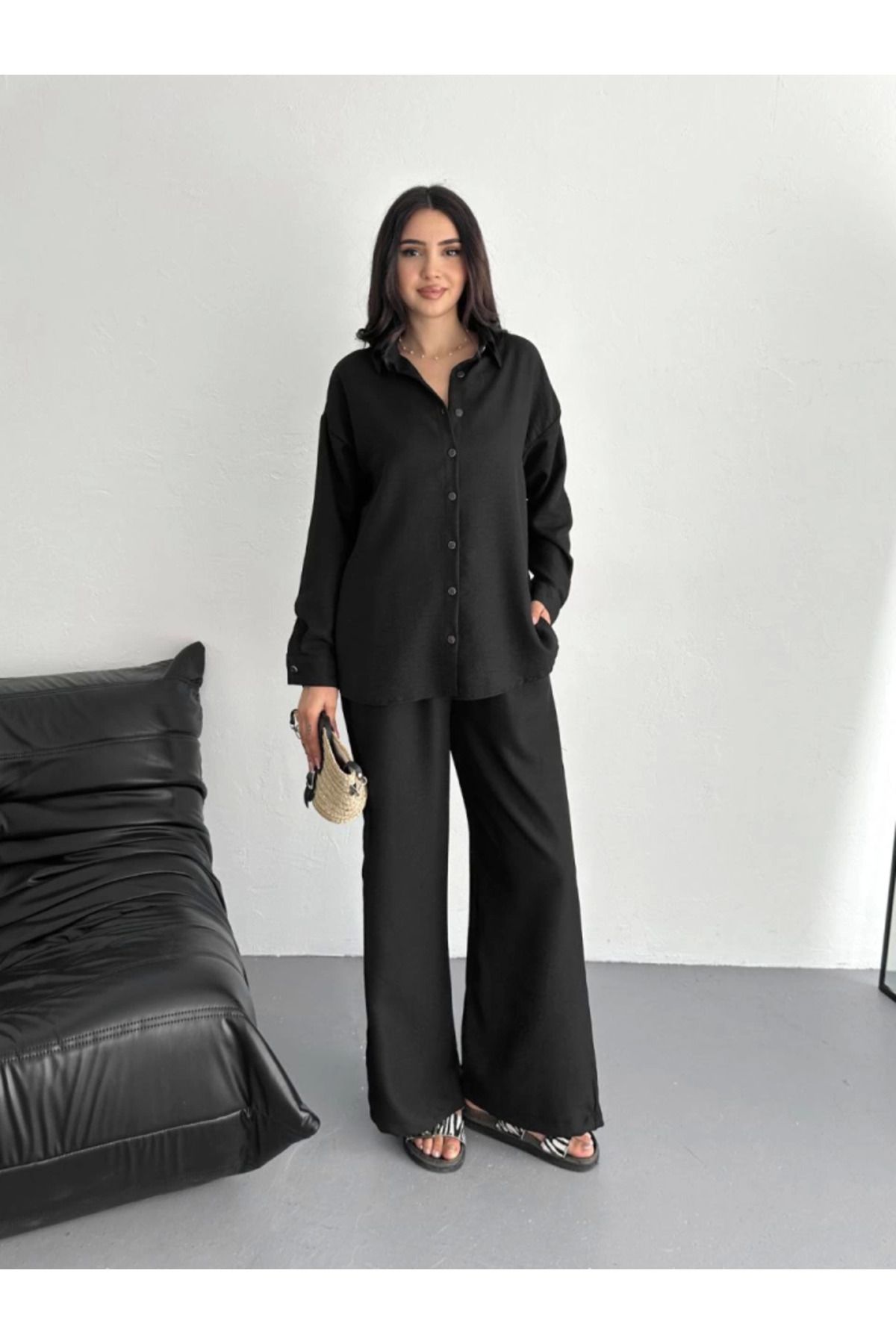 velmorafashion Gömlek Pantolon Ikili Takım - Siyah