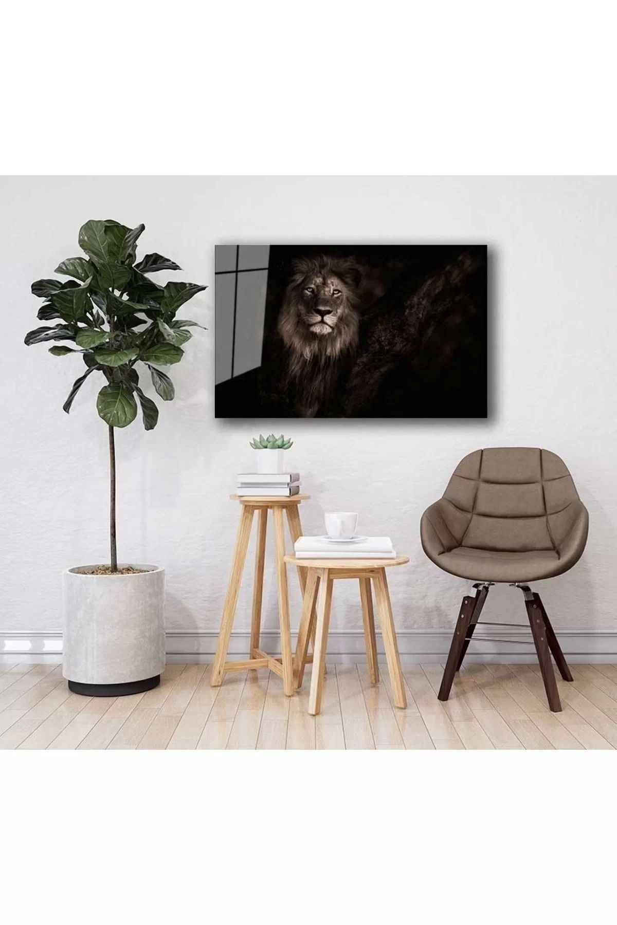 ÖYKÜ VE YİĞİT Aslan Hayvan Cam Tablo 4mm Dayanıklı Temperli Cam