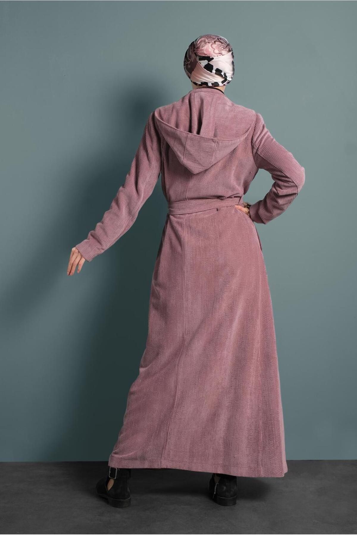 مانتوی بلند پوشیده صورتی زنانه کت مخملی با 5144 آلوینا Alvina