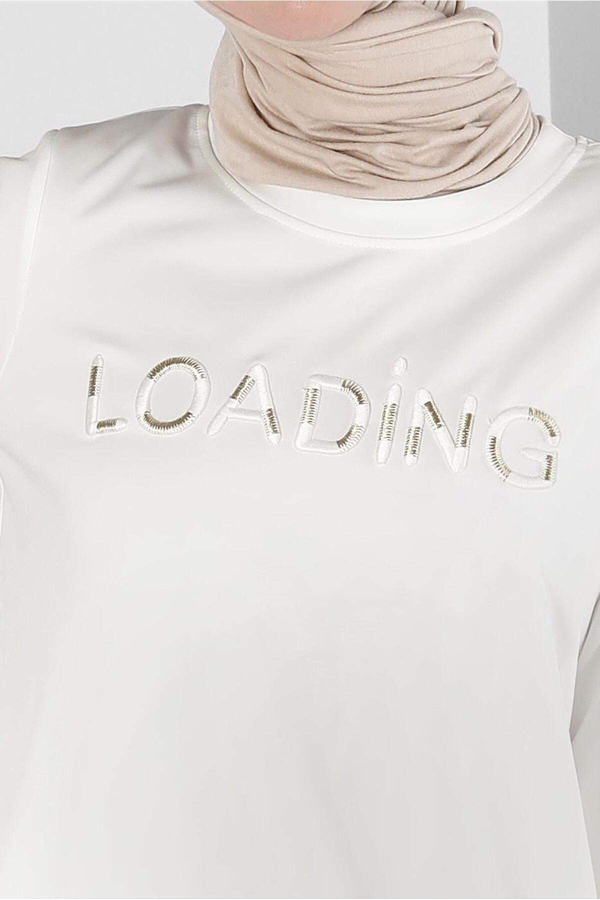 Alvina-43348 Model Text Printed and Button Detailed Tracksuit Tunik 4