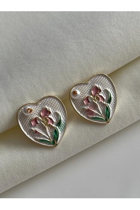 Nilsu Jewellery Accessory Vintage İncili Pembe Çiçek Detaylı Kadın Küpe