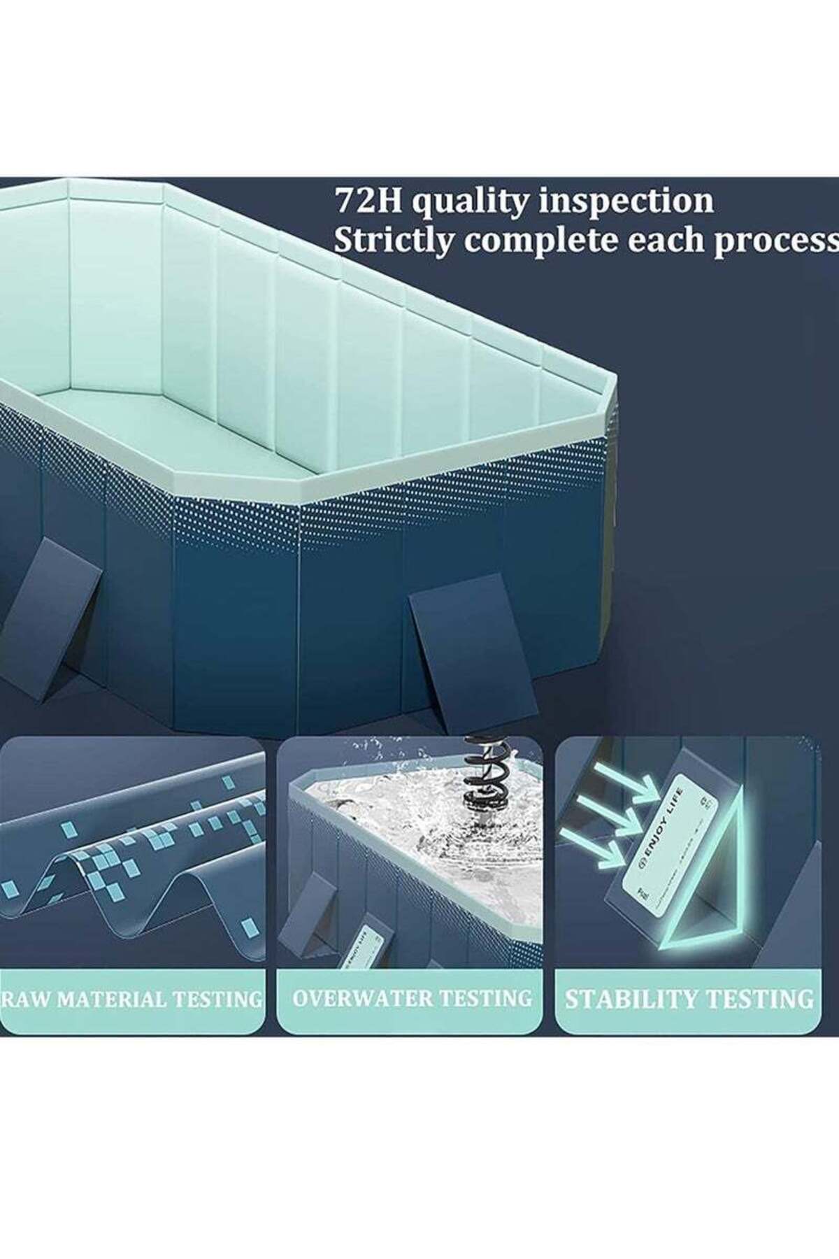 COOYA-2.6m foldable non-inflatable swimming pool,triangular support,double drain,for family use,blue 5