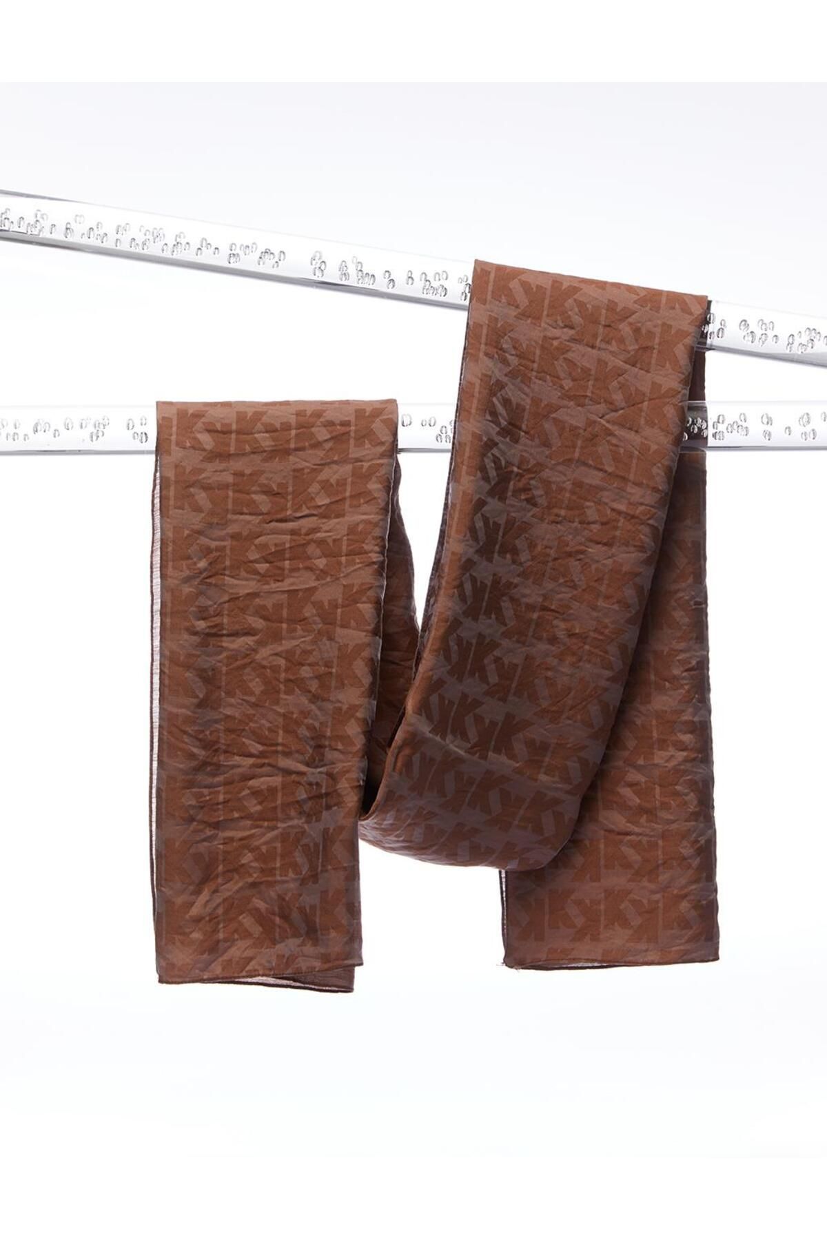 Kayra-Şal țesut din viscoză jacquard monogramă maro 1