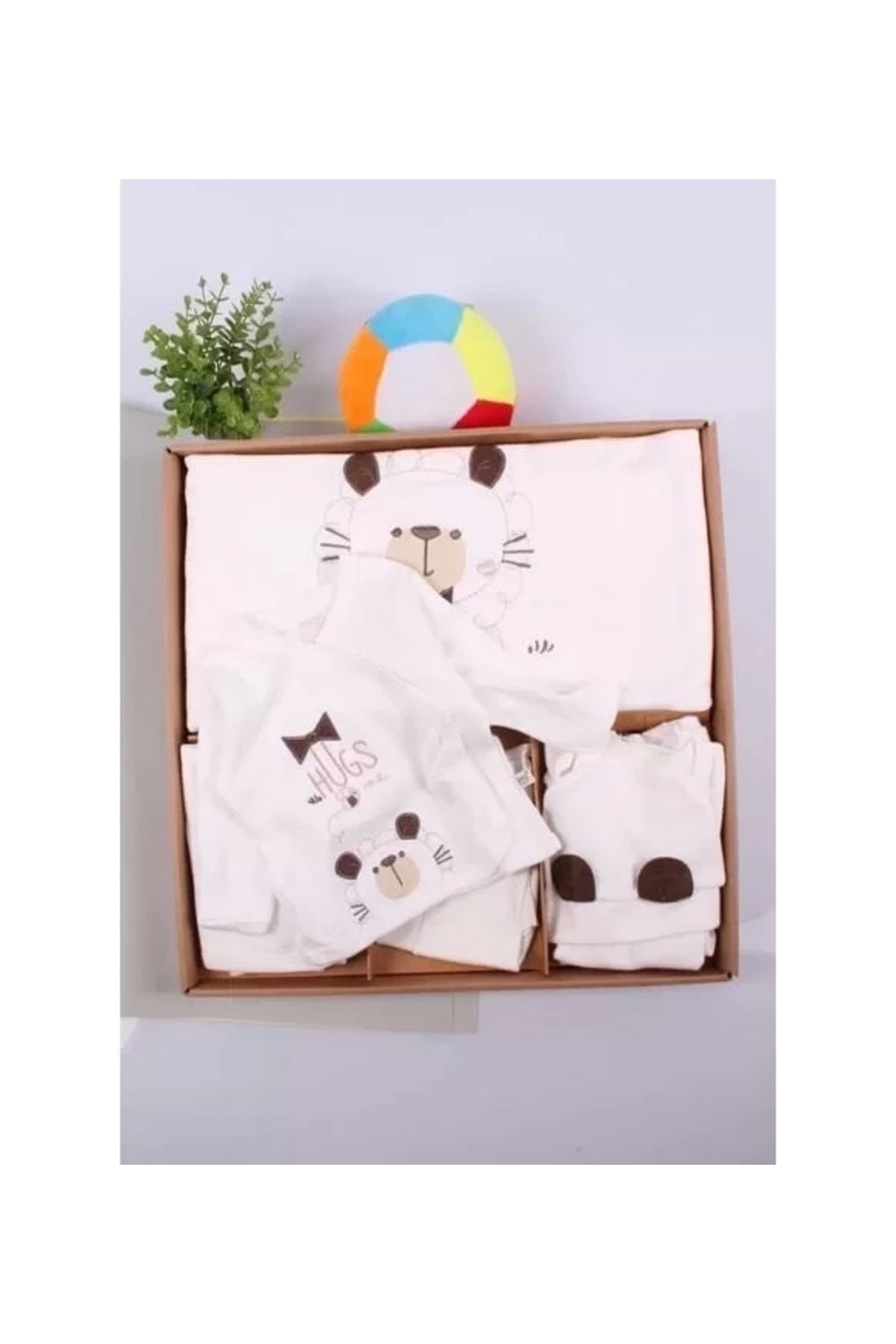 Eng Ayıcık Desenli 10 Parça Kutulu %100 Pamuk Erkek Bebek Hastane Çıkışı