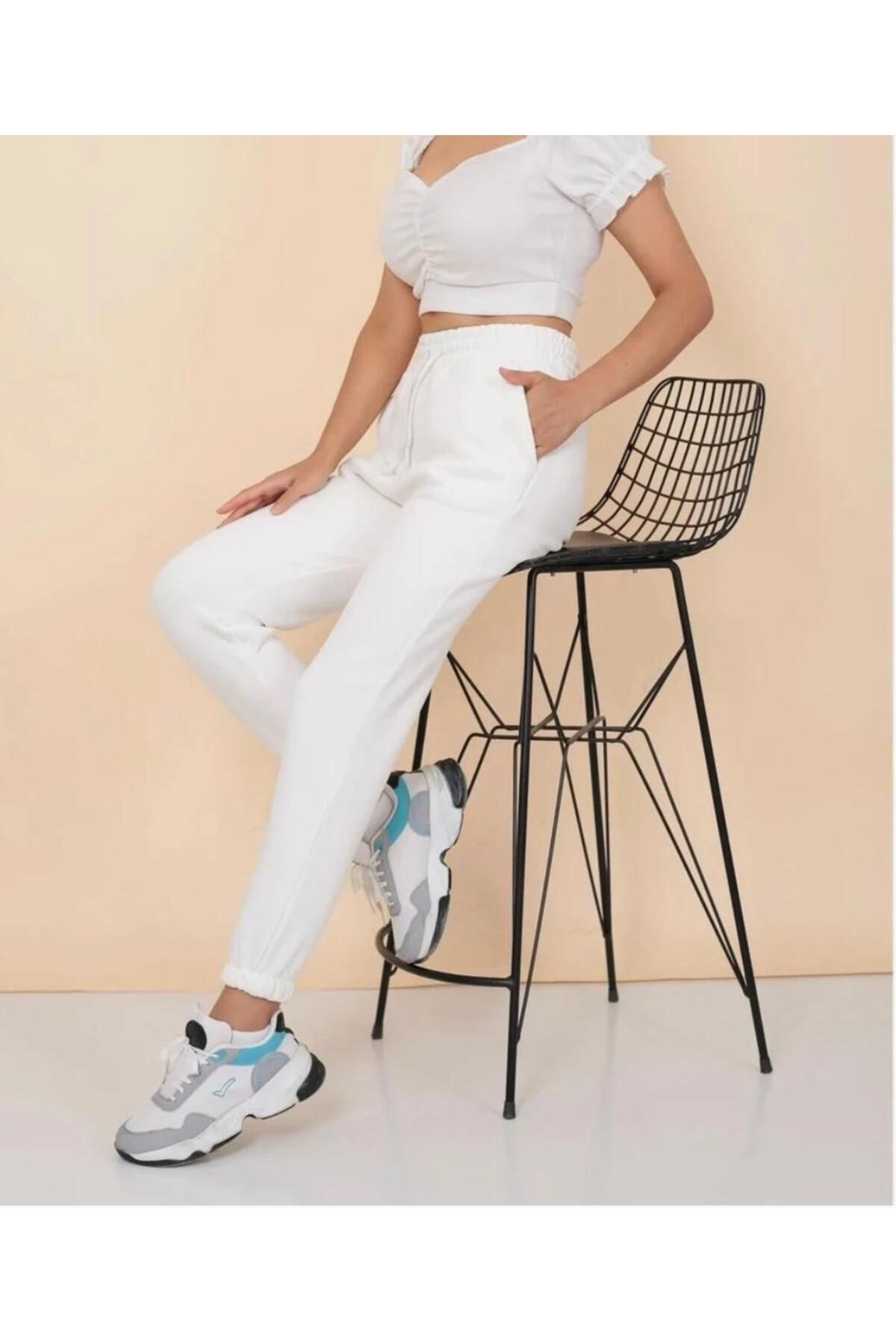 UYN SPORT Beyaz Jogger Paça Oversize Kalıp Rahat Giyim Eşofman Altı