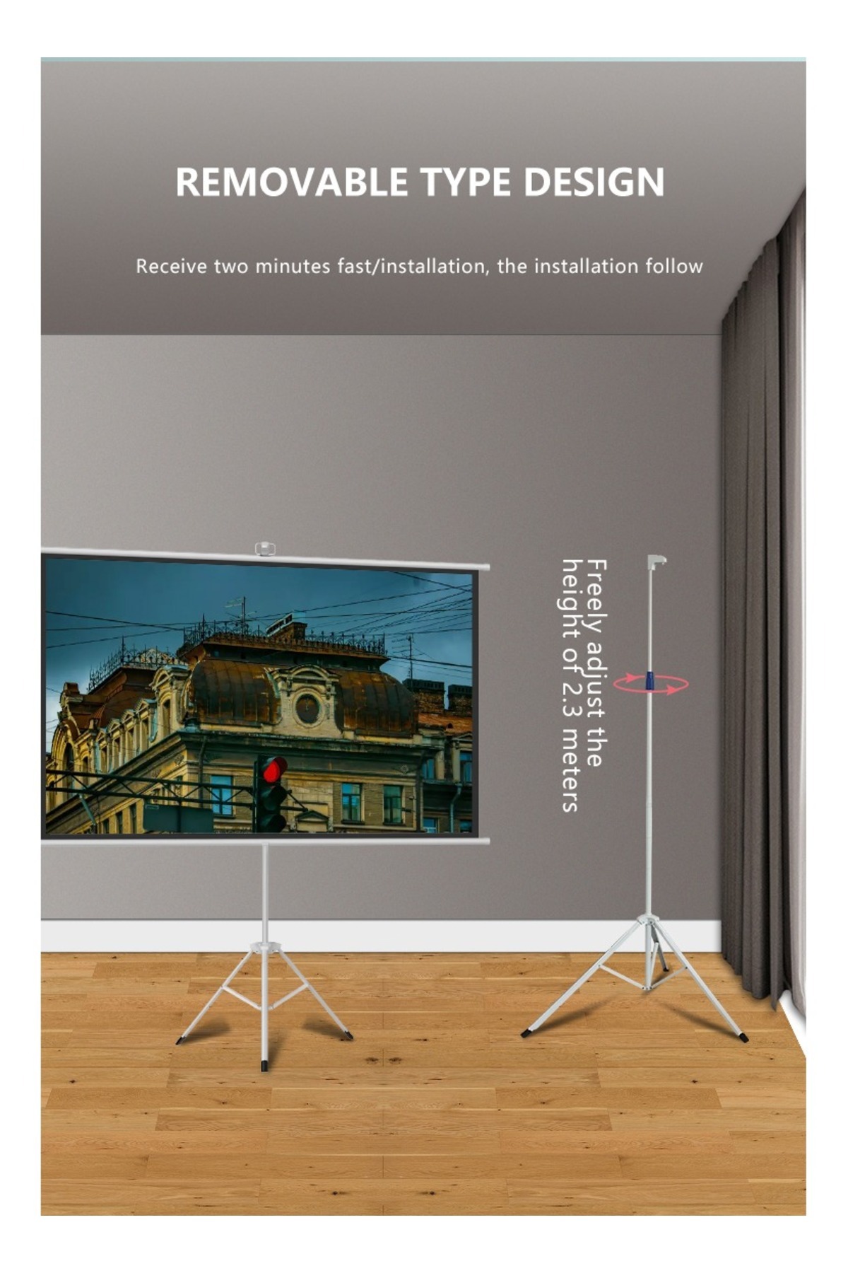 FlashHawk-72 inch 16:9 Portable Projector Screen, White Fiberglass Material, 2-in-1 Wall Mount&Tripod Stand 3