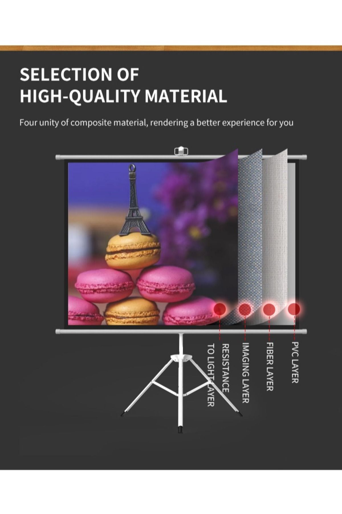 FlashHawk-72 inch 16:9 Portable Projector Screen, White Fiberglass Material, 2-in-1 Wall Mount&Tripod Stand 4