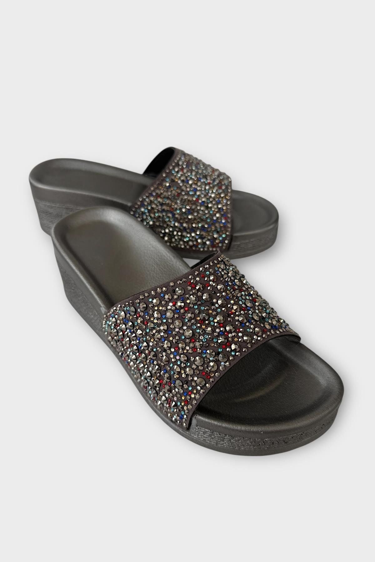 Liger-Slippers with Stones in Silver Belt Wedge Heel Stylish Summer Home Beach Vacation Slippers 2