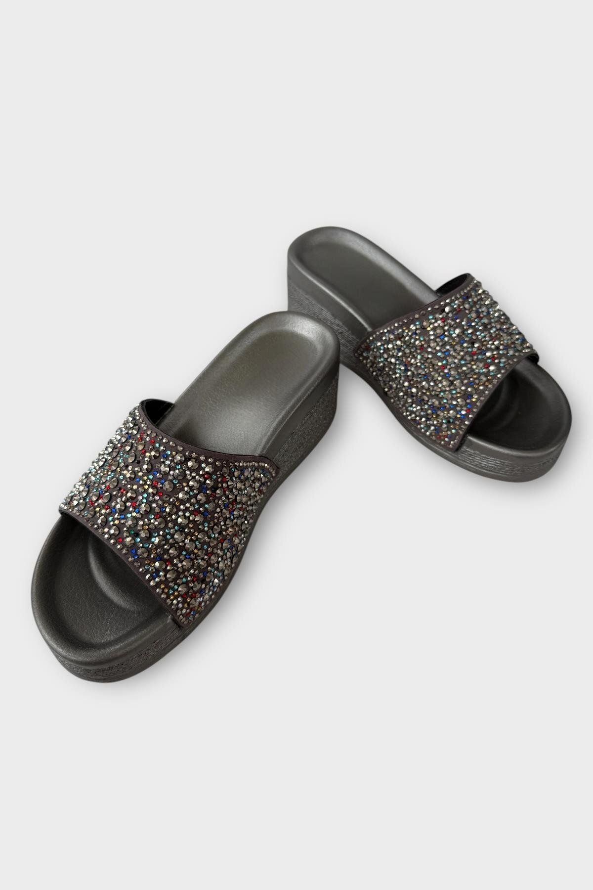 Liger-Slippers with Stones in Silver Belt Wedge Heel Stylish Summer Home Beach Vacation Slippers 3