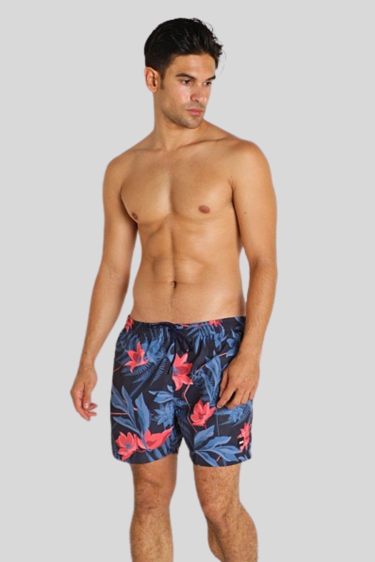 باس شورت شنا مردانه طرح‌دار سرمه‌ای