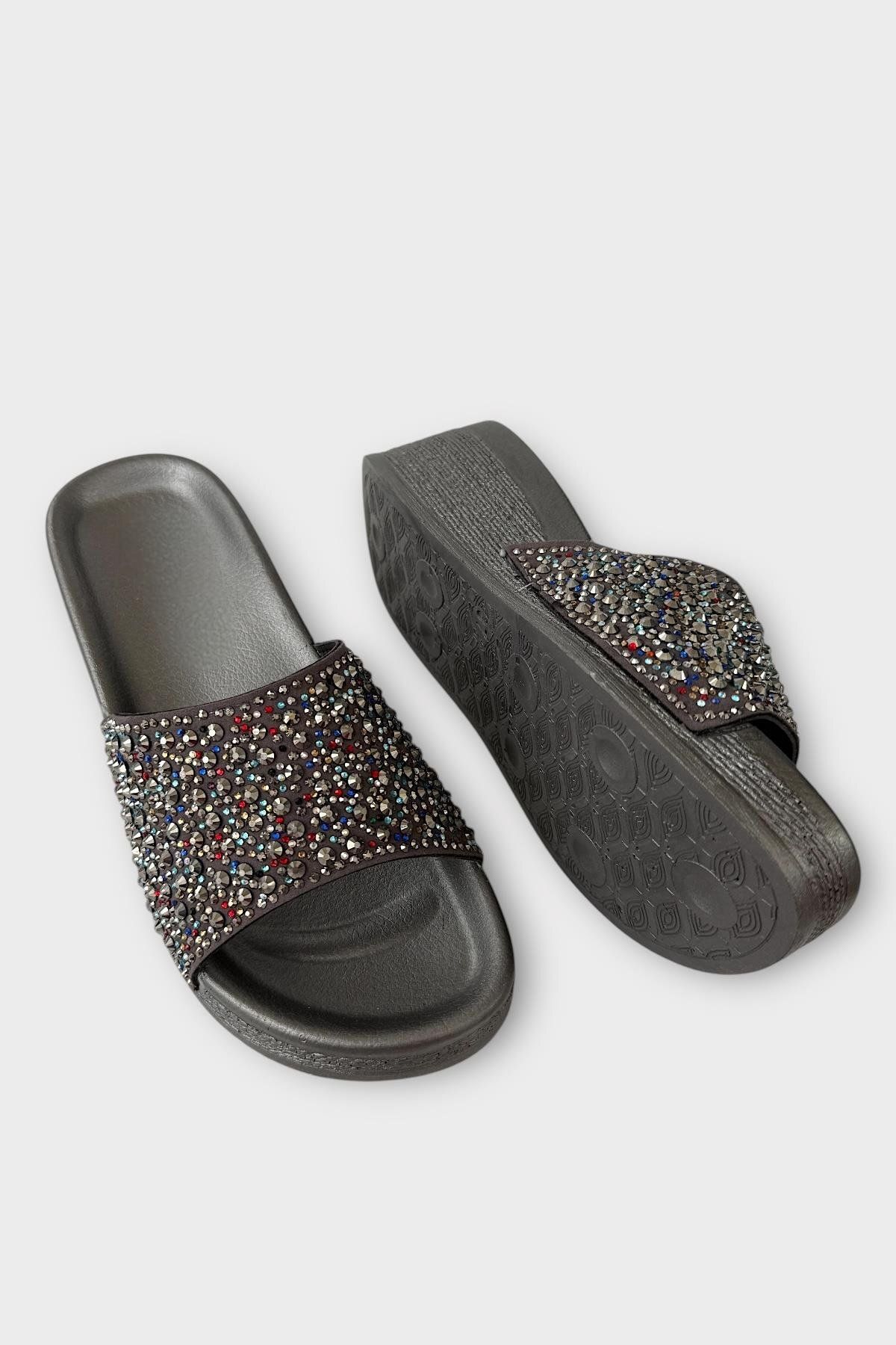 Liger-Slippers with Stones in Silver Belt Wedge Heel Stylish Summer Home Beach Vacation Slippers 4