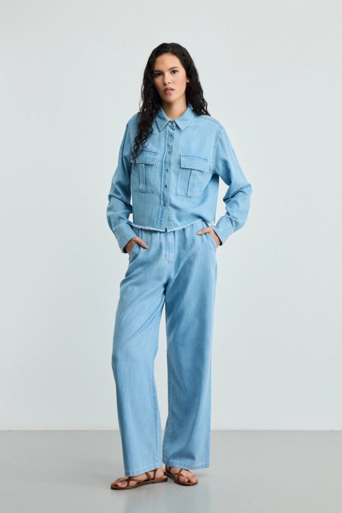 Gusto Cepli Denim Gömlek - Mavi