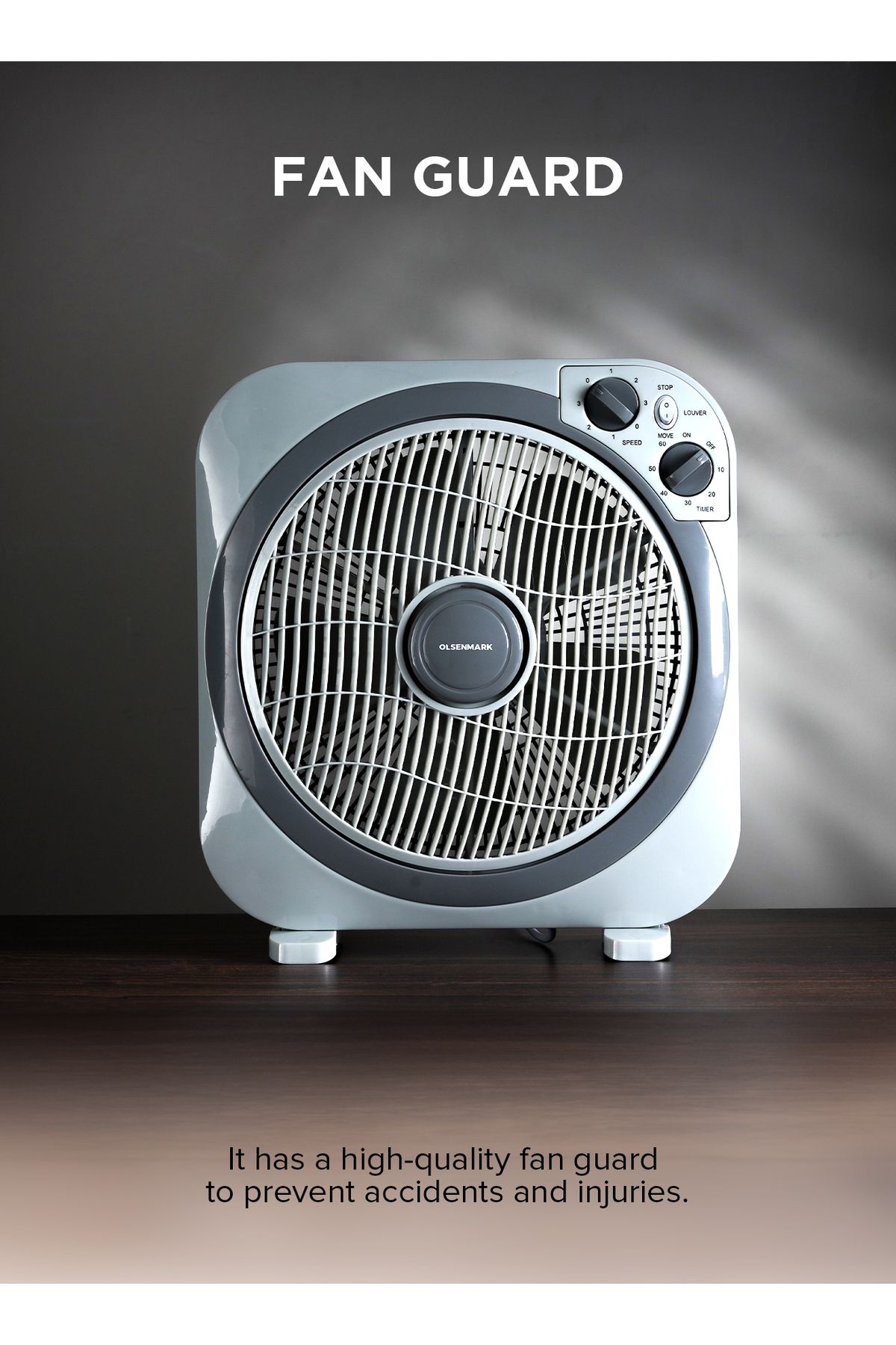 Olsenmark-12 inch Box Fan, 3 Speed Control, 60 minutes timer OMF1723 5