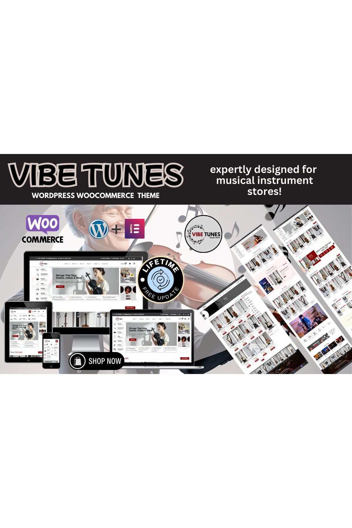 hemen tasarım VibeTunes - Musical Instruments, Audio Equipment, WooCommerce WordPress Teması