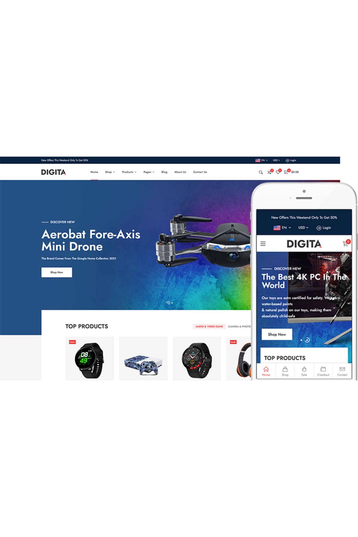 hemen tasarım Digita - Digital, Electronics Store WooCommerce Teması