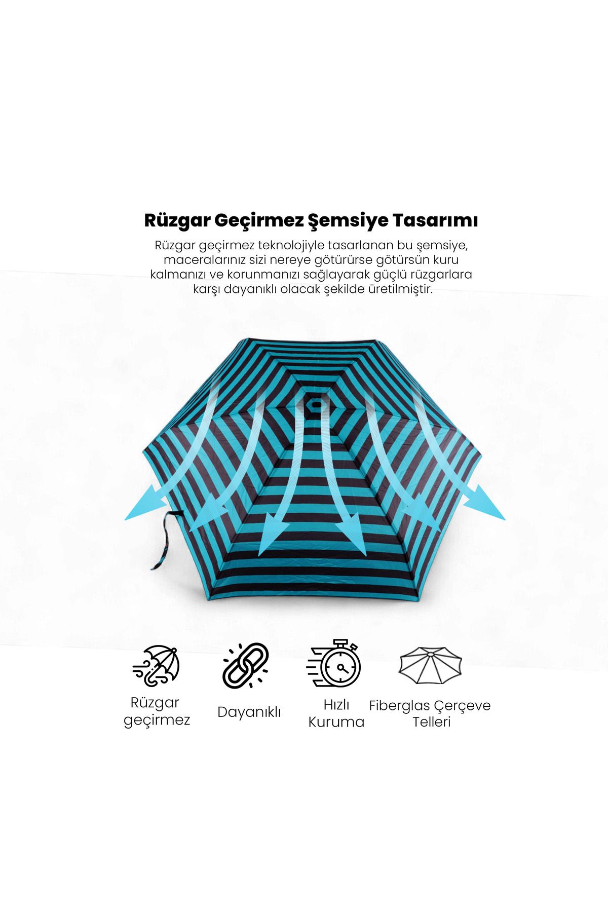 Biggdesign-Biggdesign Moods Up Mini umbrelă cu dungi negre, verzi 8