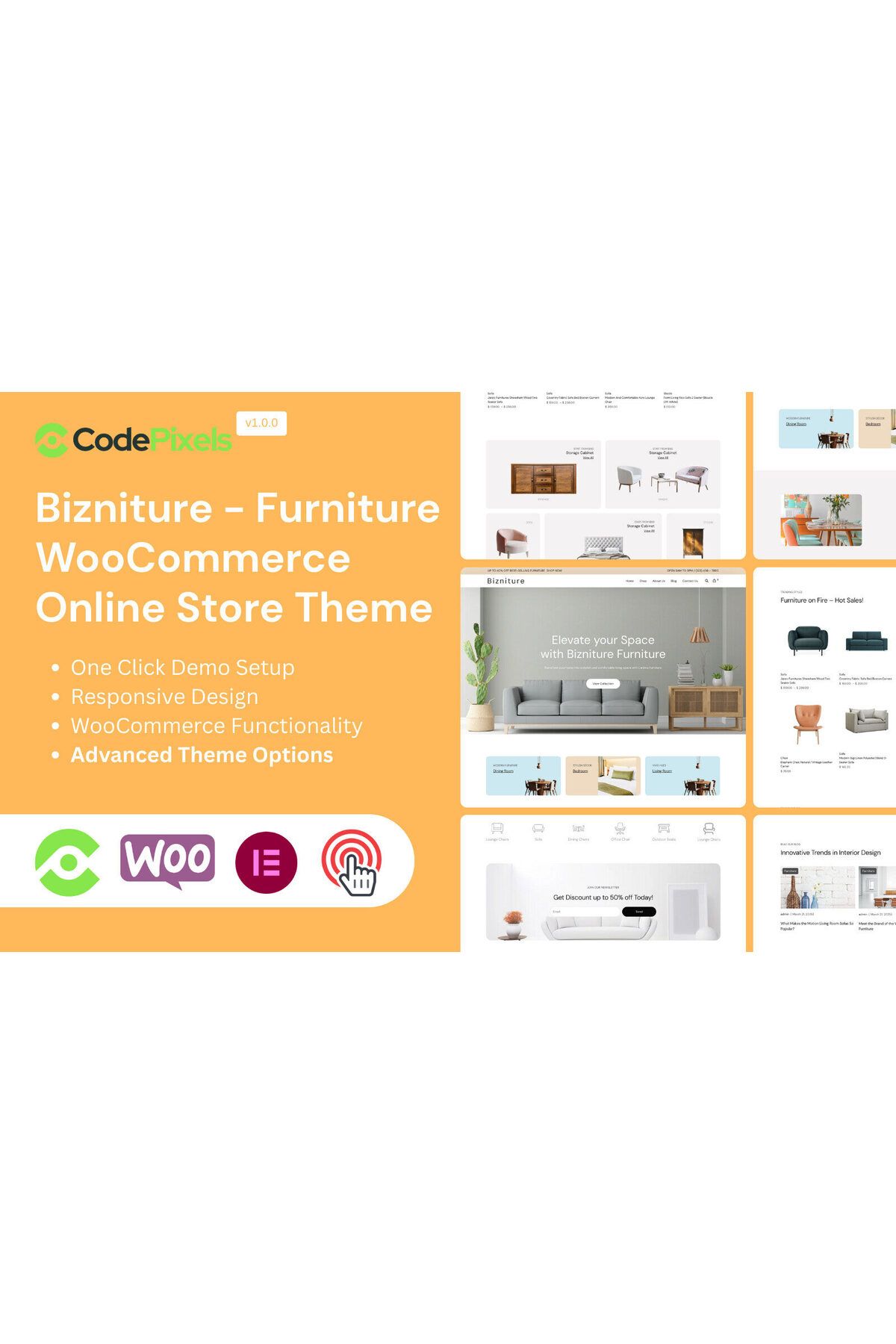 hemen tasarım Bizniture - Furniture WooCommerce Teması