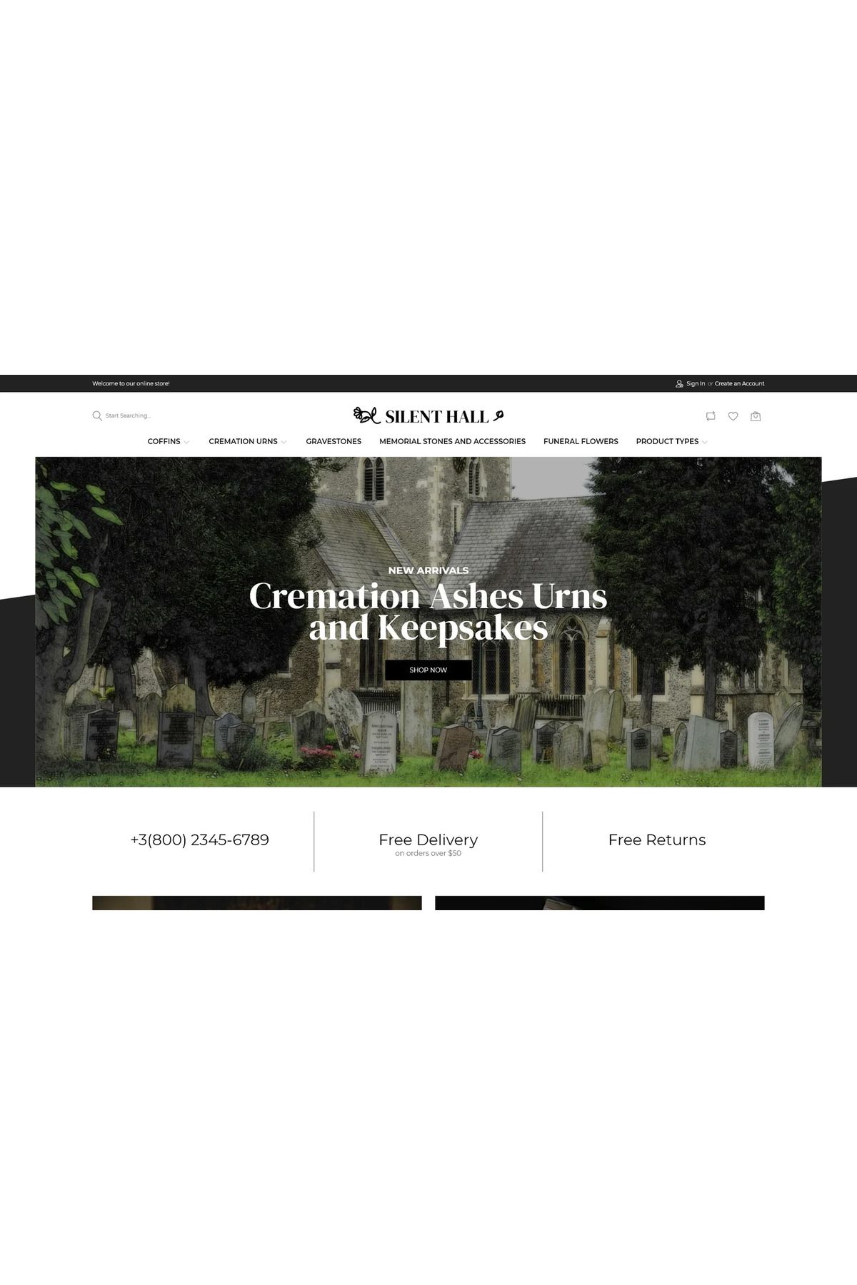hemen tasarım Silent Hall - Funeral Services eCommerce Magento Teması