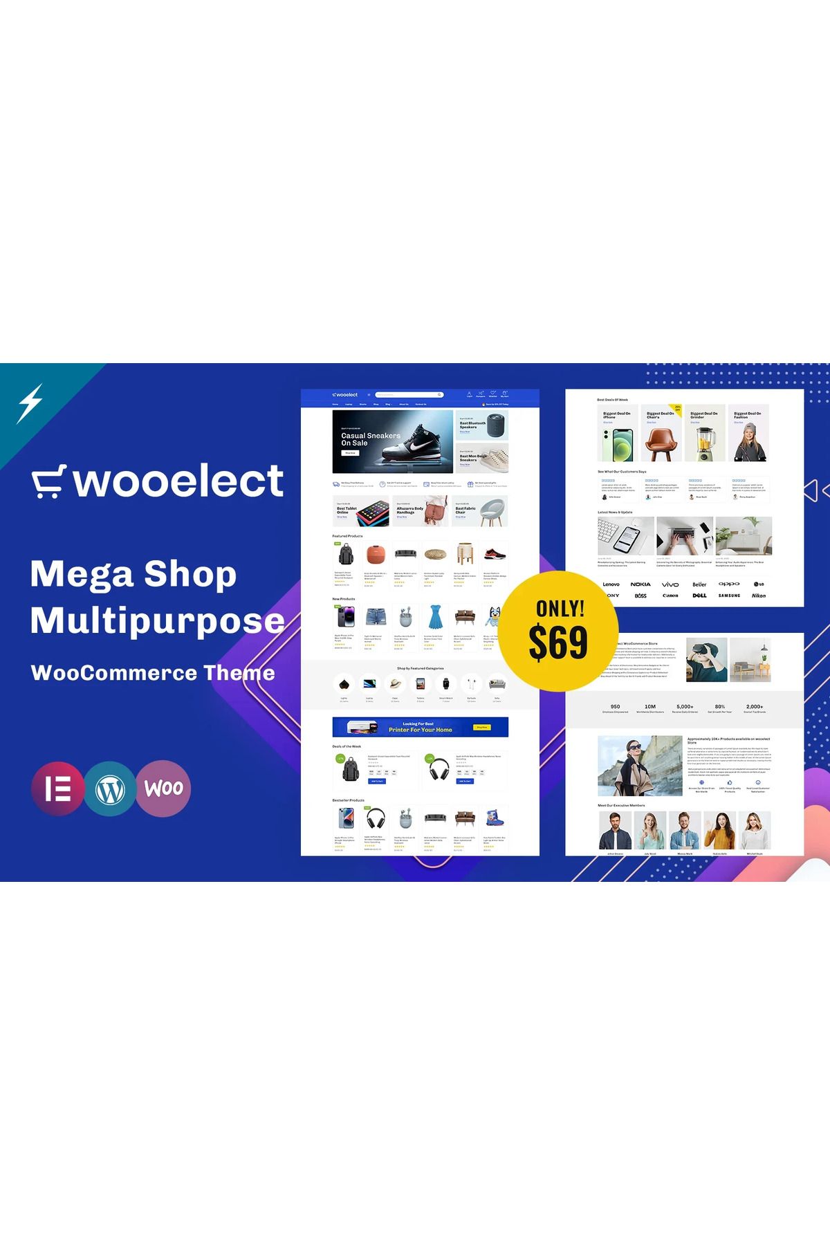 hemen tasarım Wooelect - Mega Shop Çok Amaçlı Pazar Yeri WooCommerce Teması