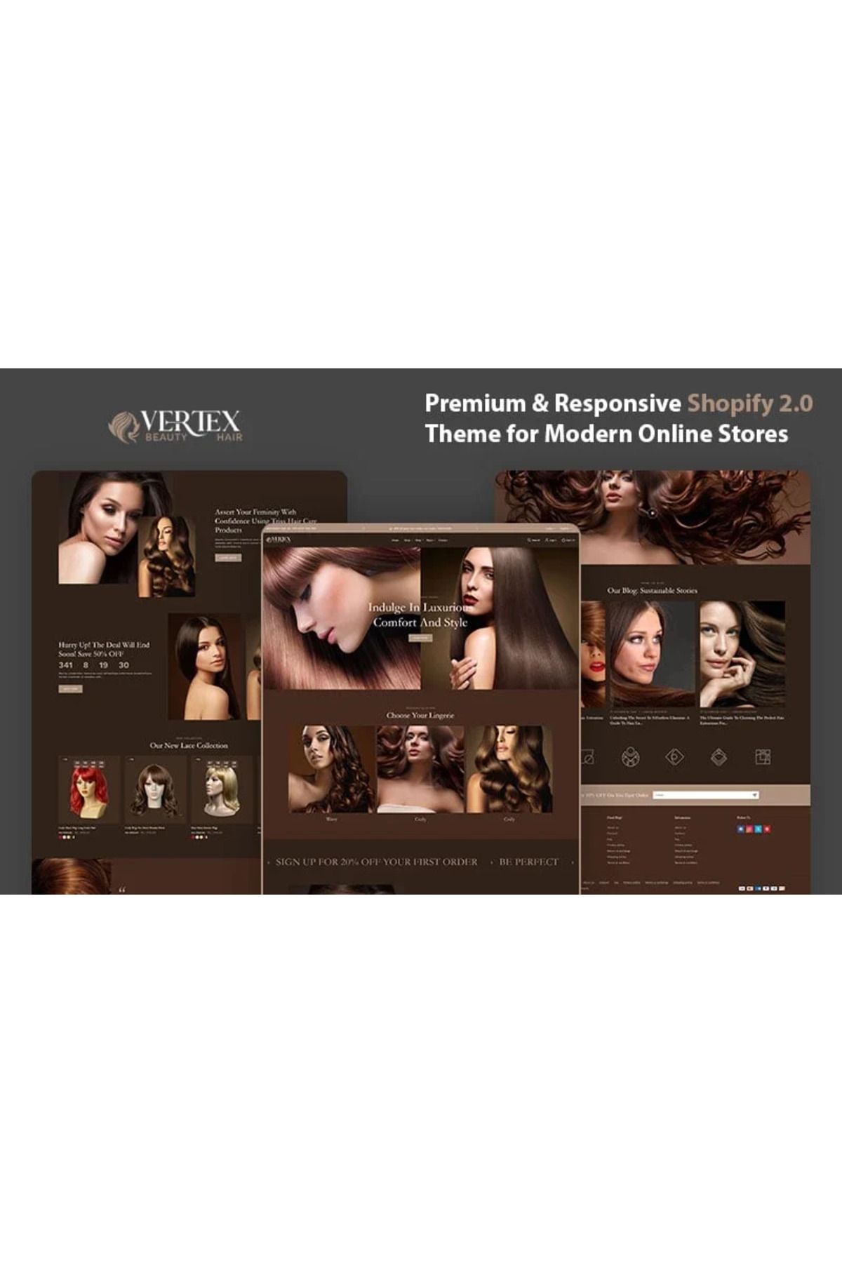 hemen tasarım Vertex Hair Wigs & Extensions Shopify Teması
