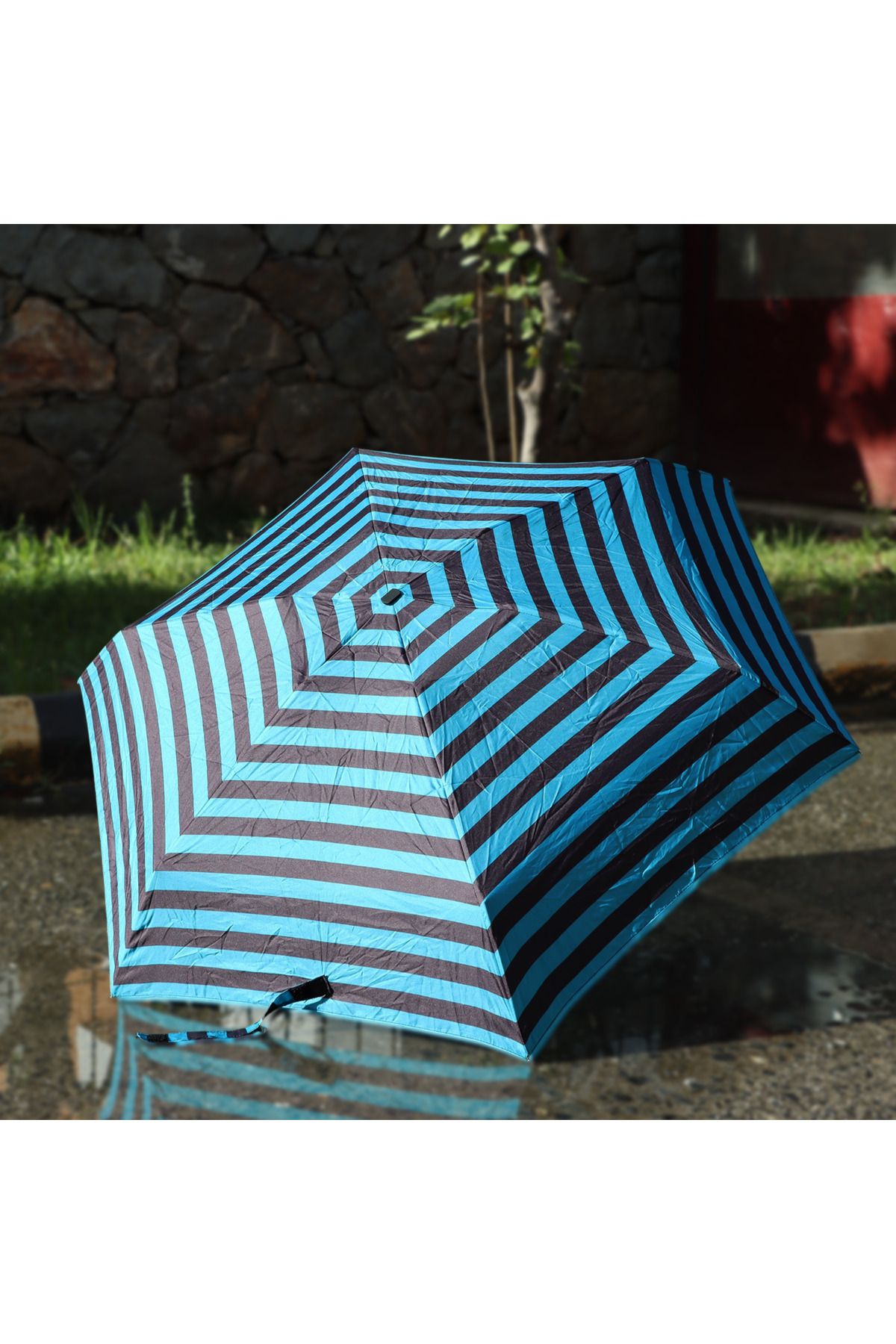 Biggdesign-Biggdesign Moods Up Mini umbrelă cu dungi negre, verzi 7