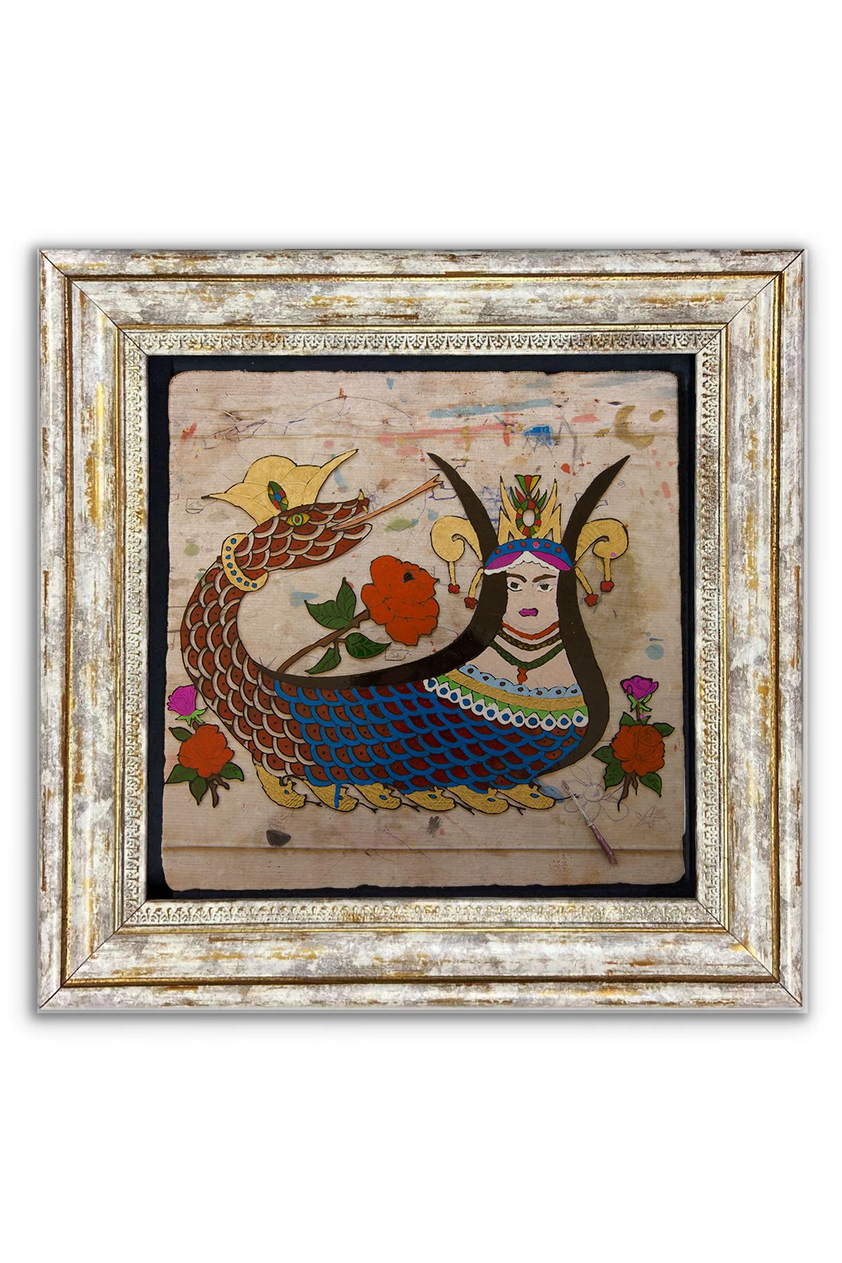AND Taş Duvar Dekoru Şahmeran Taşa Baskı Çerçeveli Tablo (30x30 cm )
