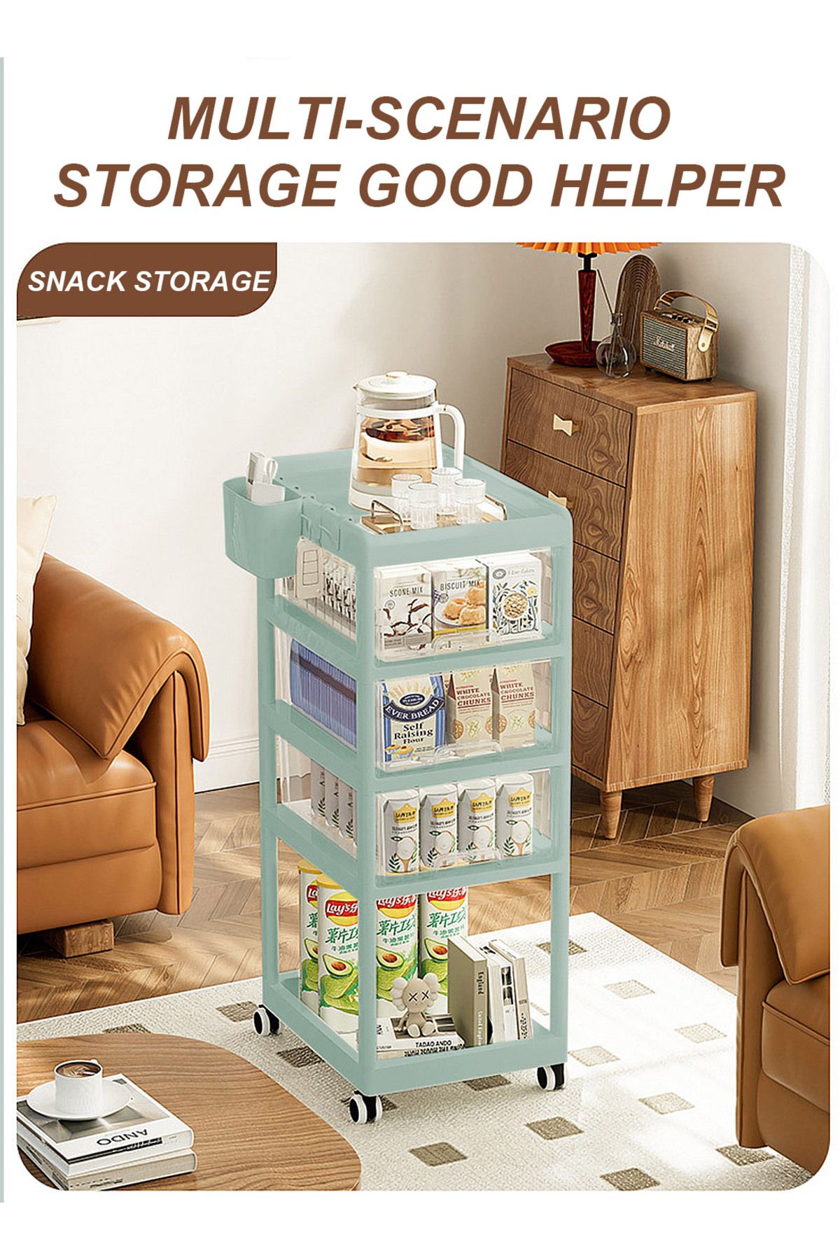 Yeya-Multifunctional Baby Trolley Storage Shelf For Supplies, Movable Four-Drawers Shelves 5