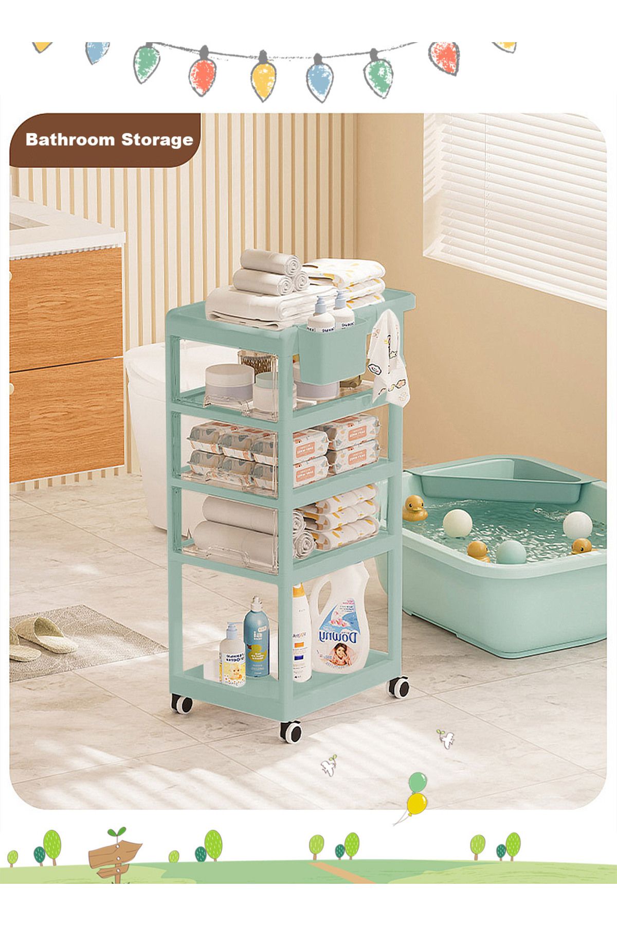 Yeya-Multifunctional Baby Trolley Storage Shelf For Supplies, Movable Four-Drawers Shelves 7