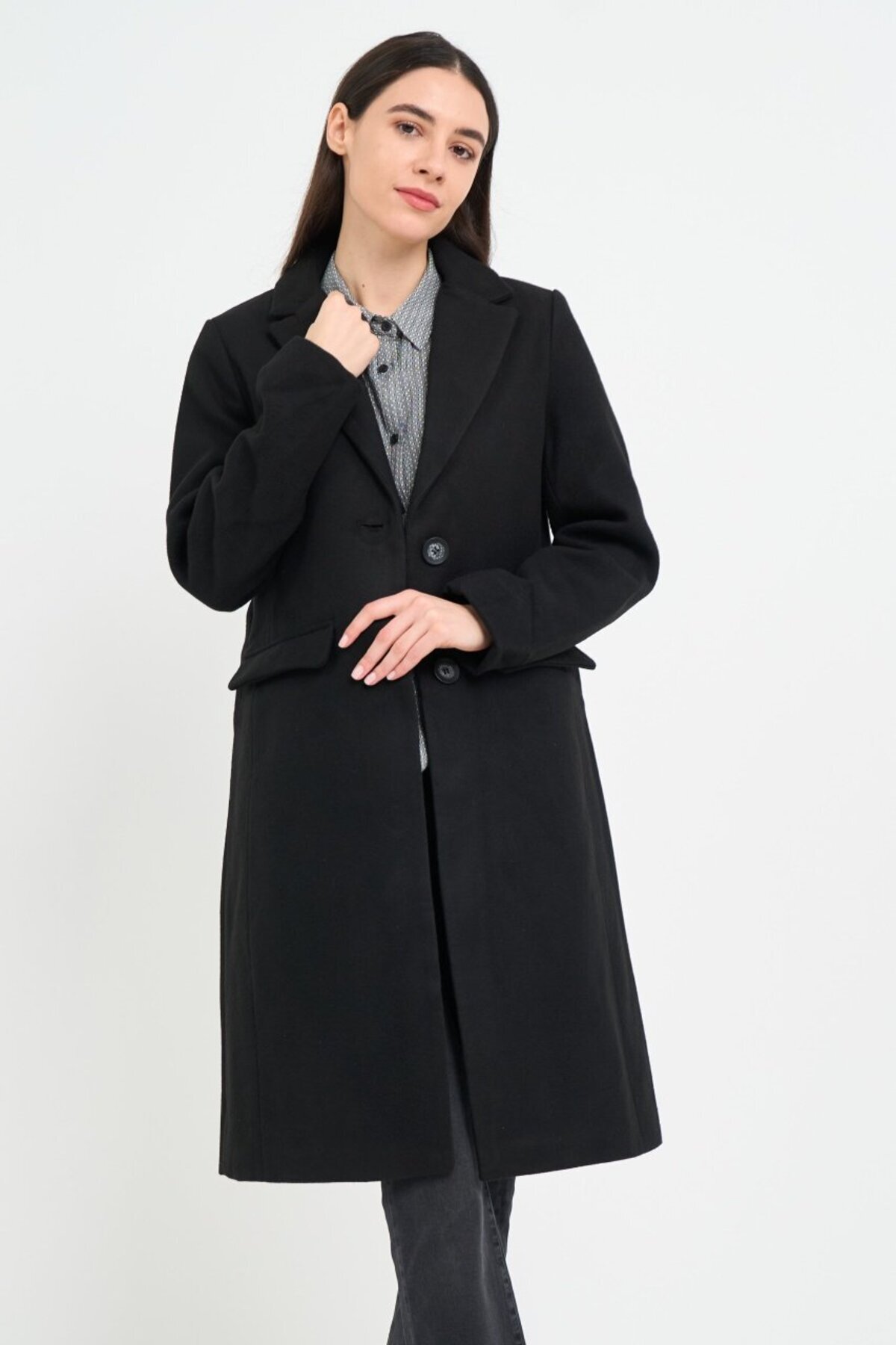 Timeout-Women's solid-colored coat with pockets 1