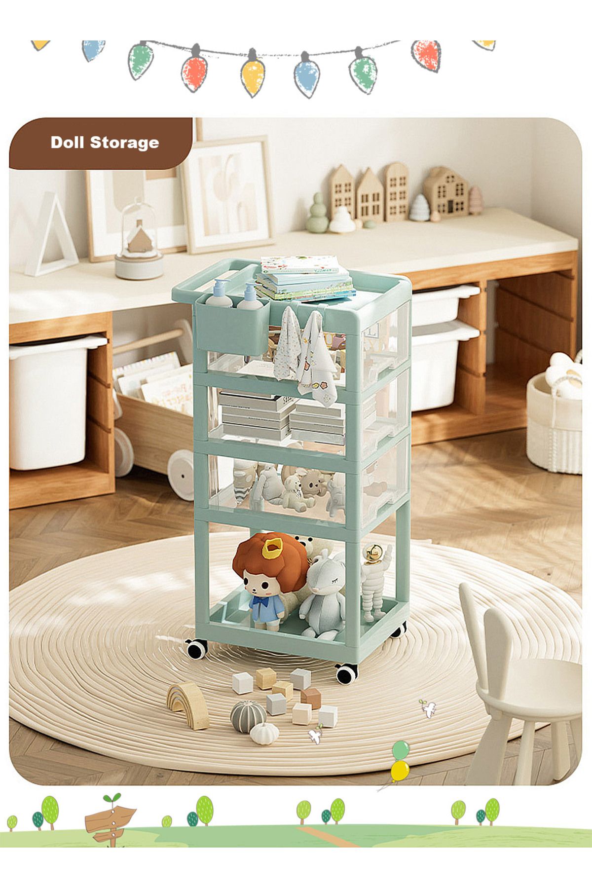Yeya-Multifunctional Baby Trolley Storage Shelf For Supplies, Movable Four-Drawers Shelves 8